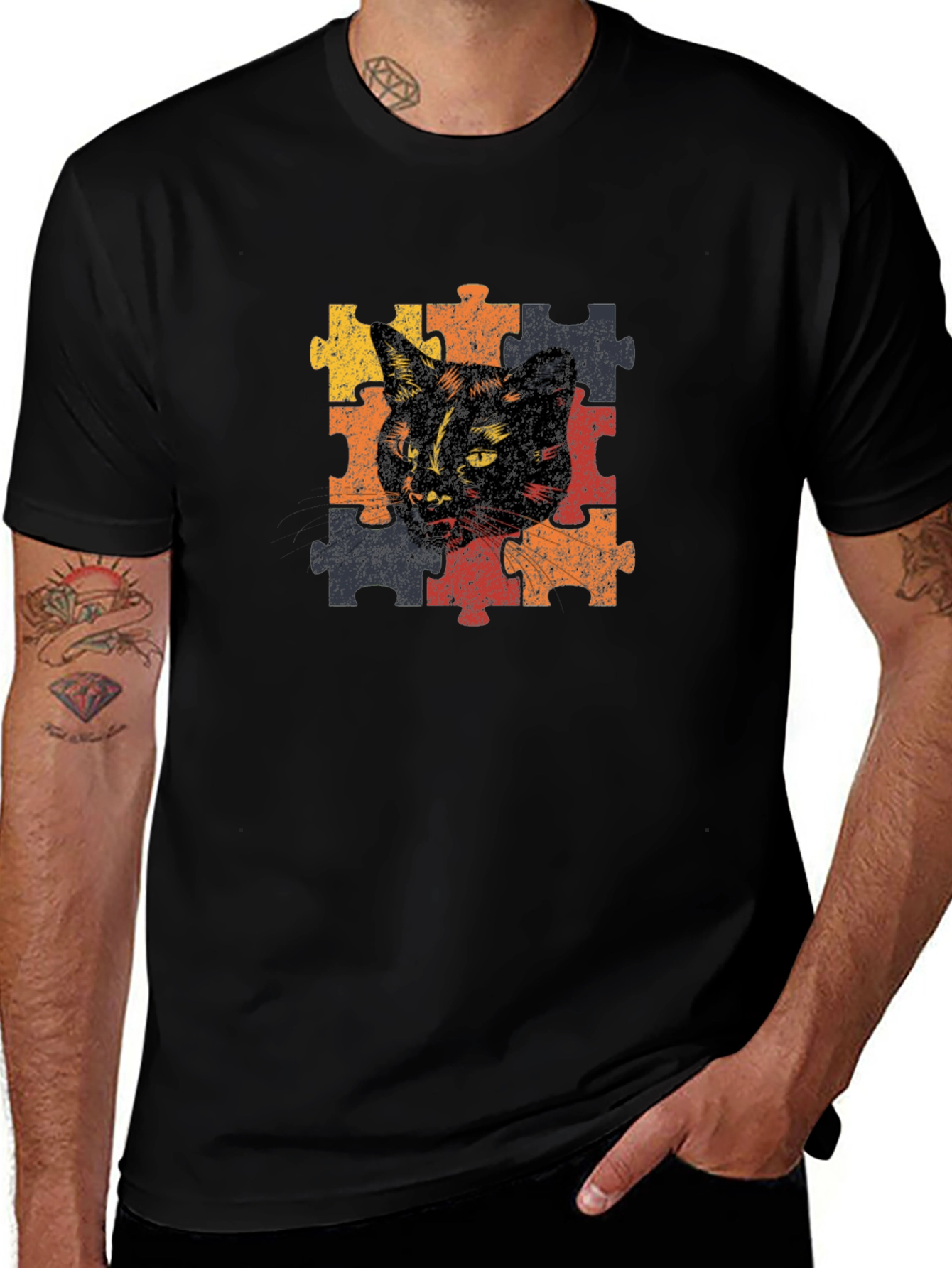 Cat Puzzle T-Shirt - Artistic Graphic Tee