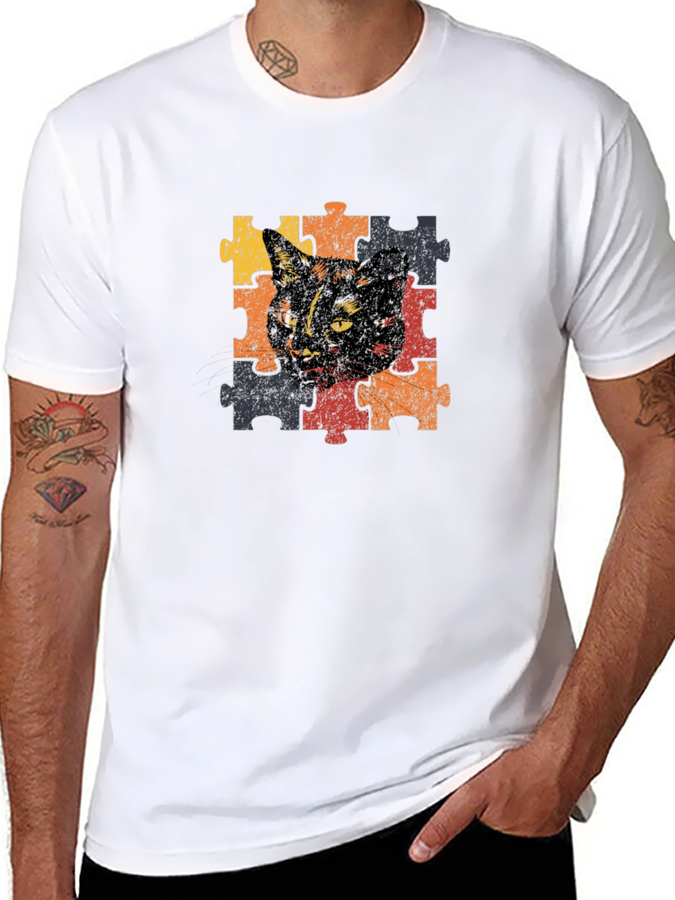 Cat Puzzle T-Shirt - Artistic Graphic Tee