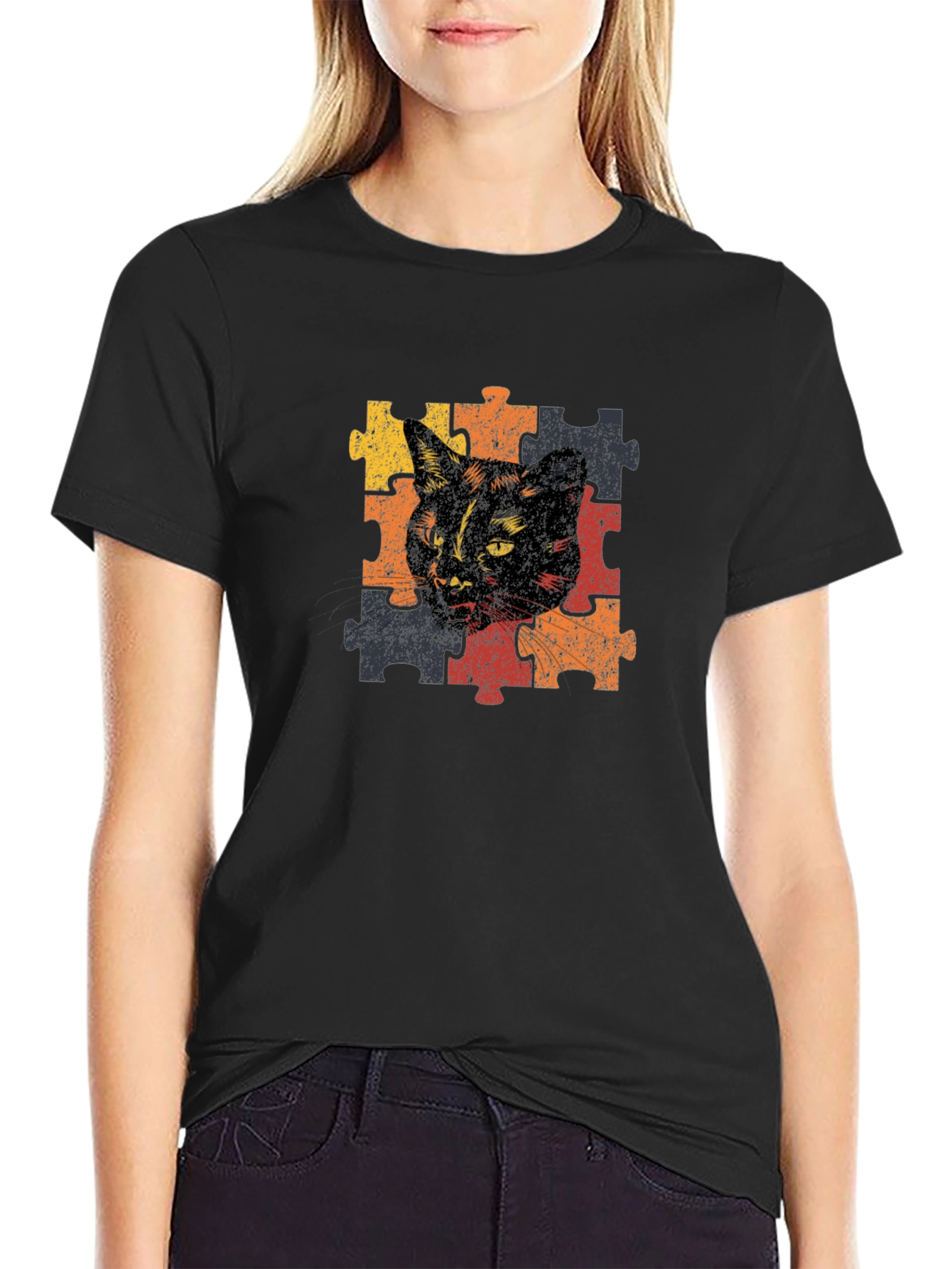 Cat Puzzle T-Shirt - Artistic Graphic Tee
