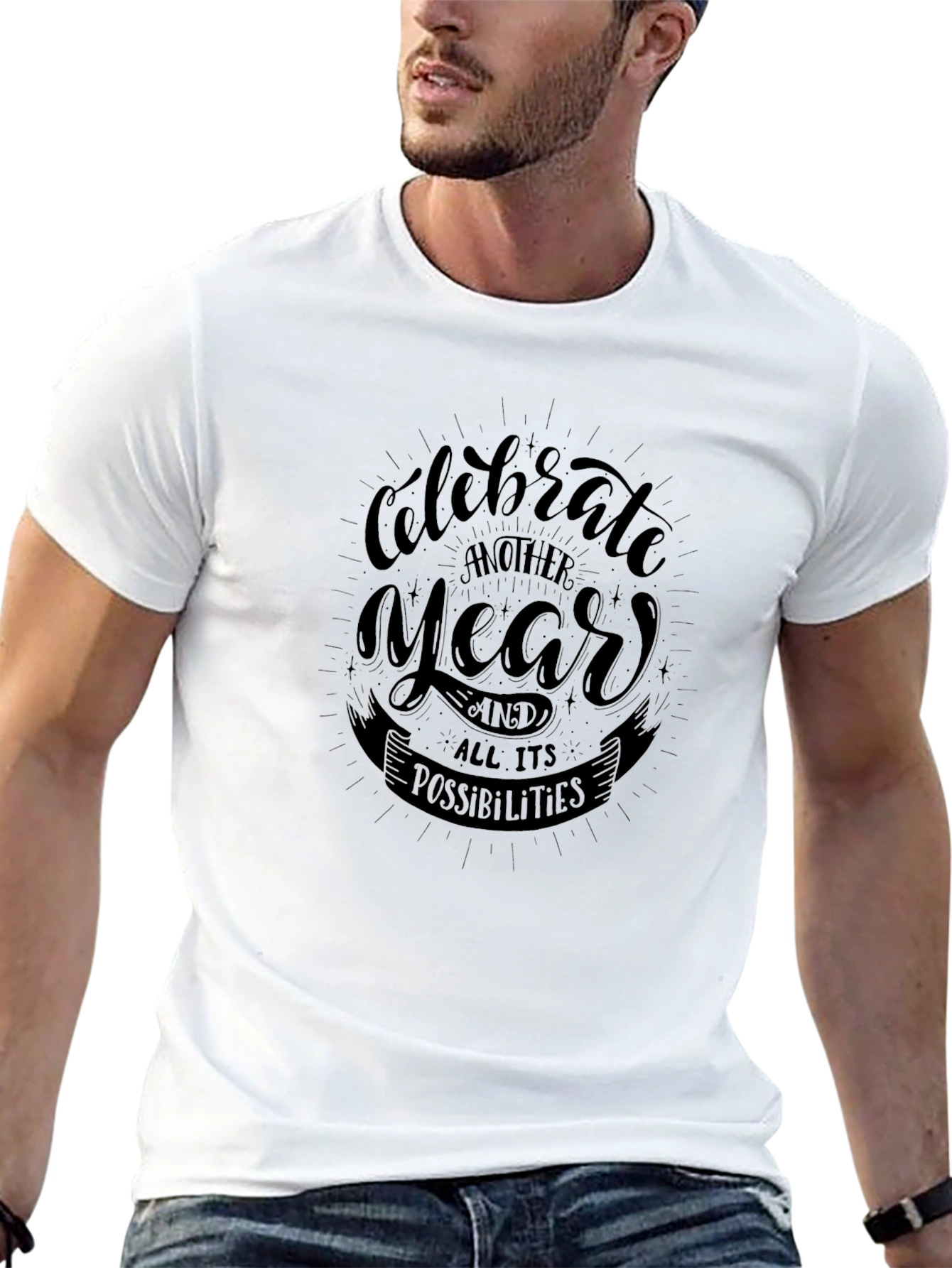 Celebrate Another Year Black Graphic T-Shirt
