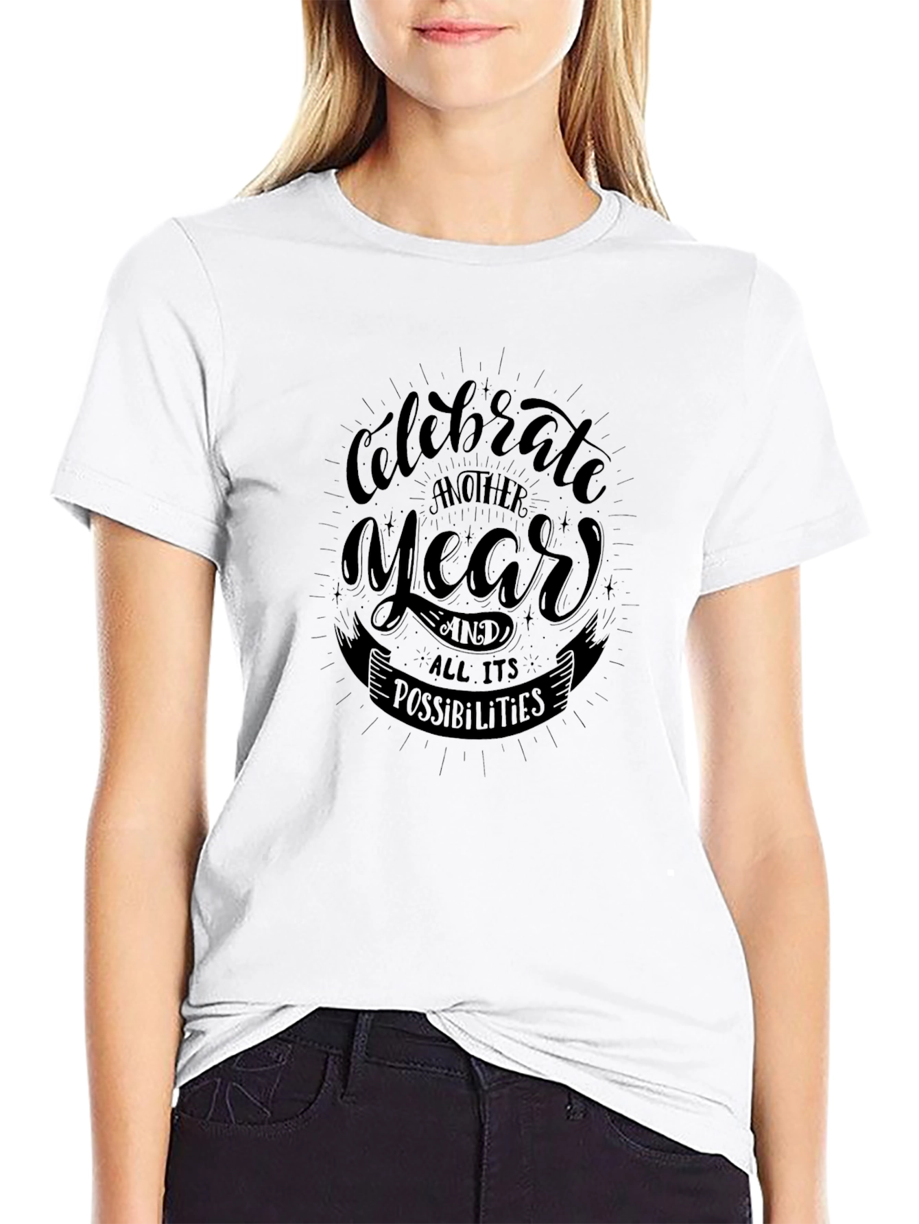 Celebrate Another Year Black Graphic T-Shirt