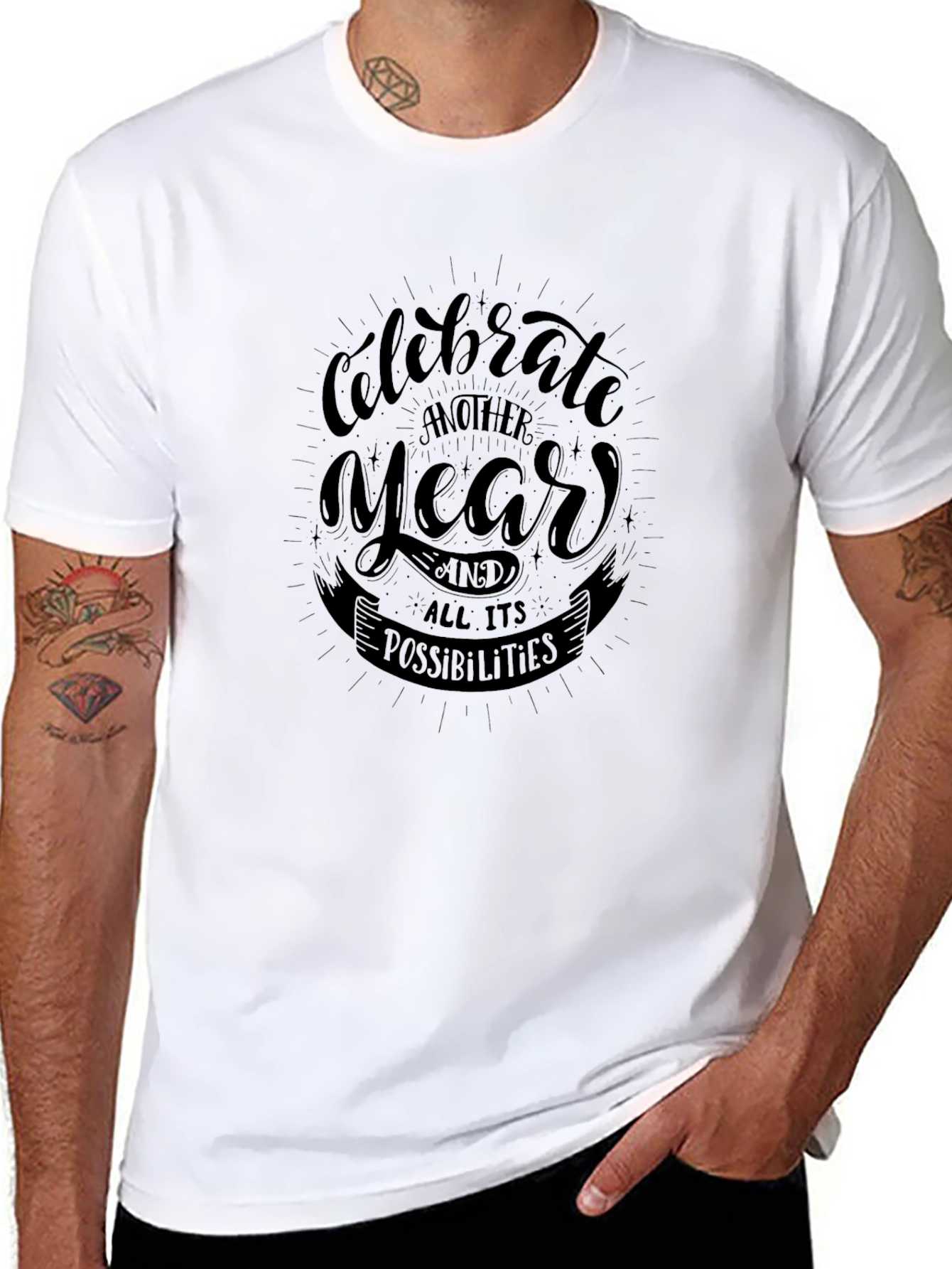 Celebrate Another Year Black Graphic T-Shirt