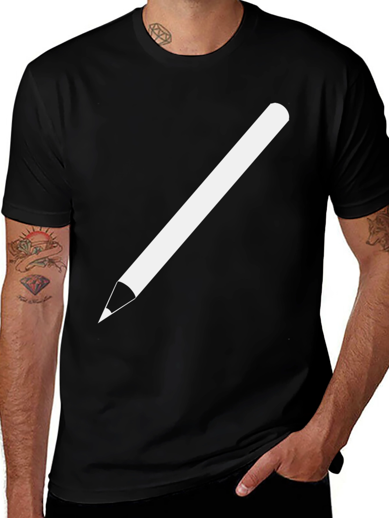 Pencil Graphic Tee - Black Cotton Casual Shirt