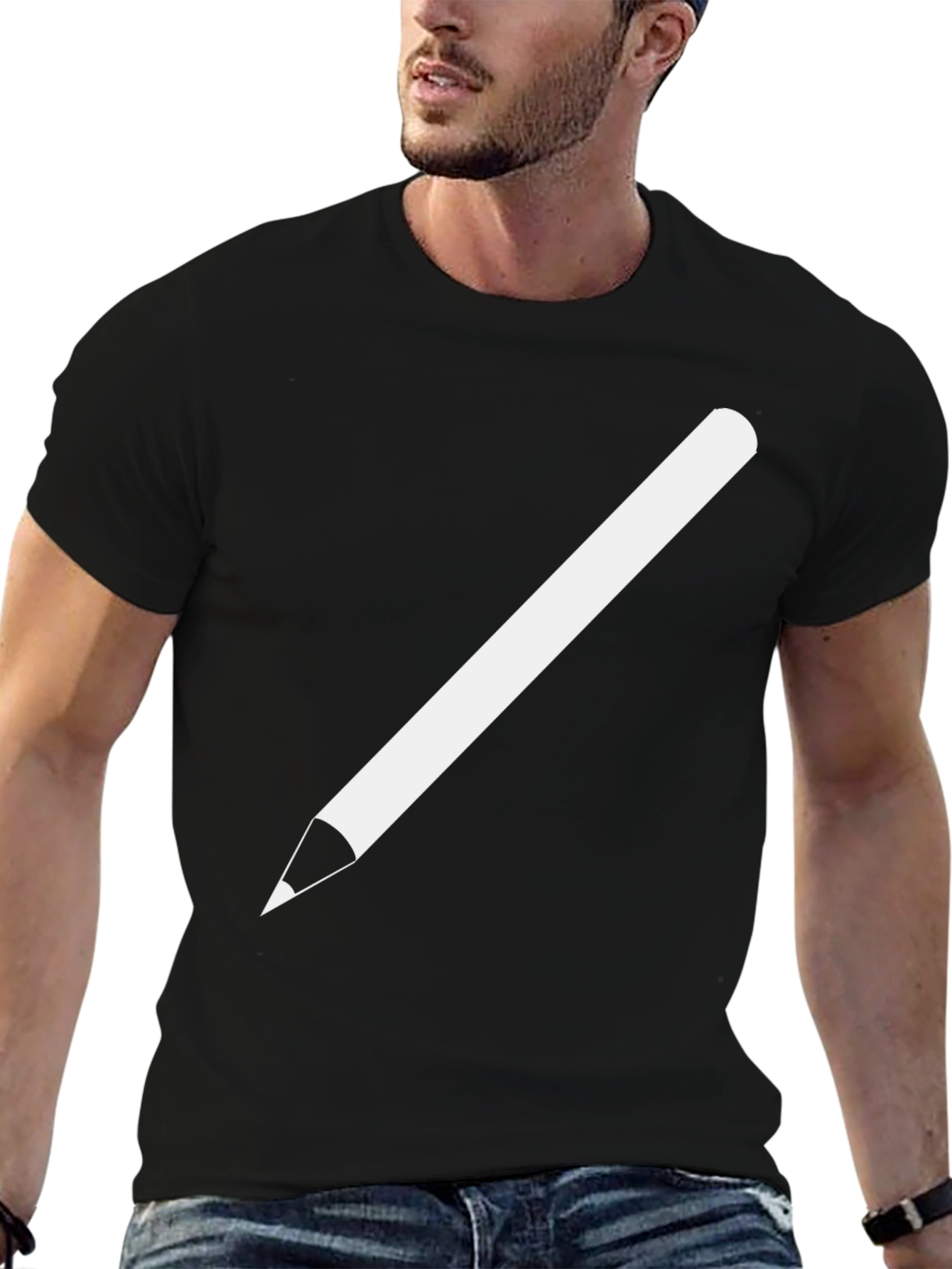 Pencil Graphic Tee - Black Cotton Casual Shirt