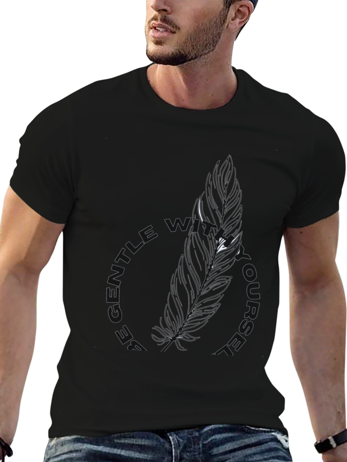 Be Gentle With Yourself Black Feather Tee