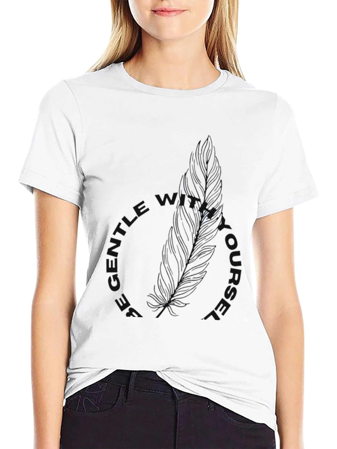 Be Gentle With Yourself Black Feather Tee