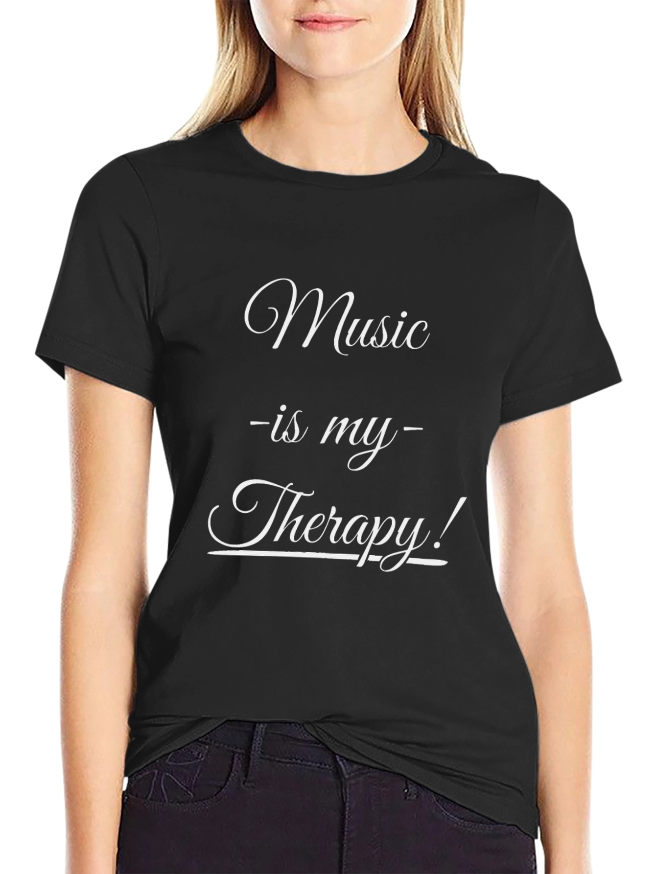 Music is My Therapy T-Shirt - Black Cotton Tee