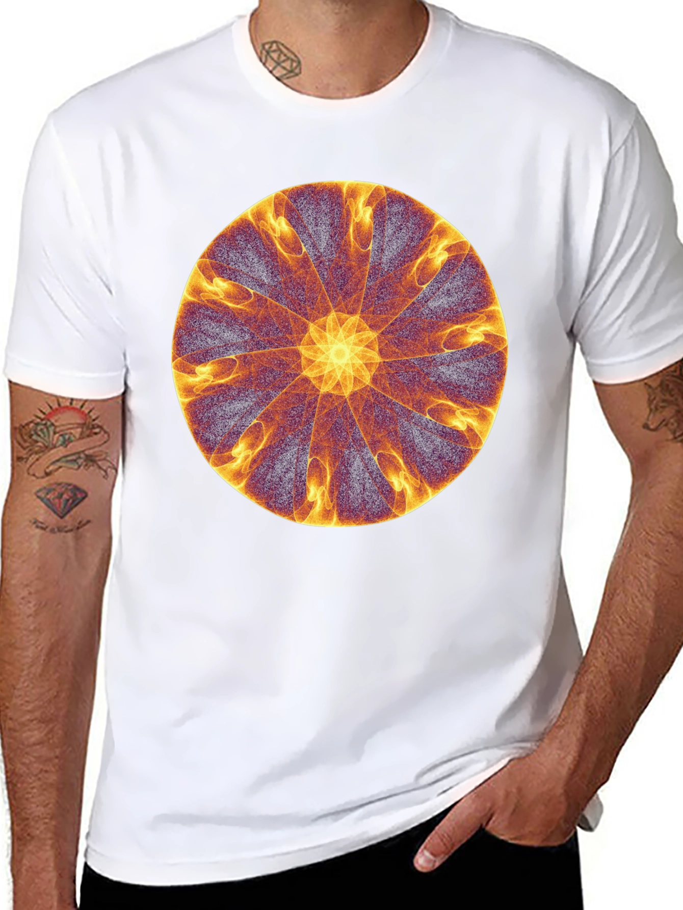 Abstract Fire Mandala Graphic Tee - Black