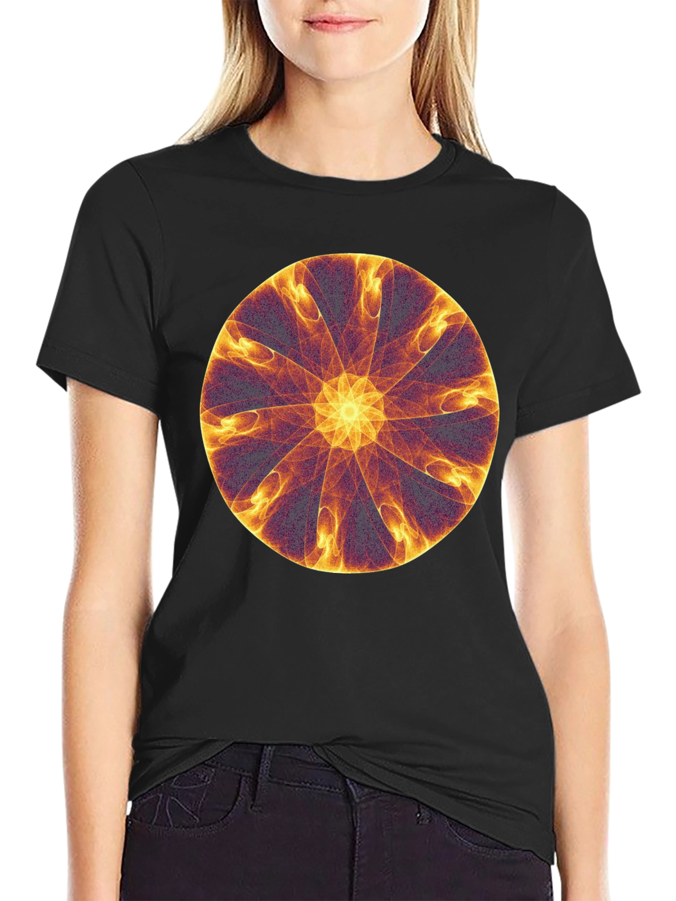 Abstract Fire Mandala Graphic Tee - Black