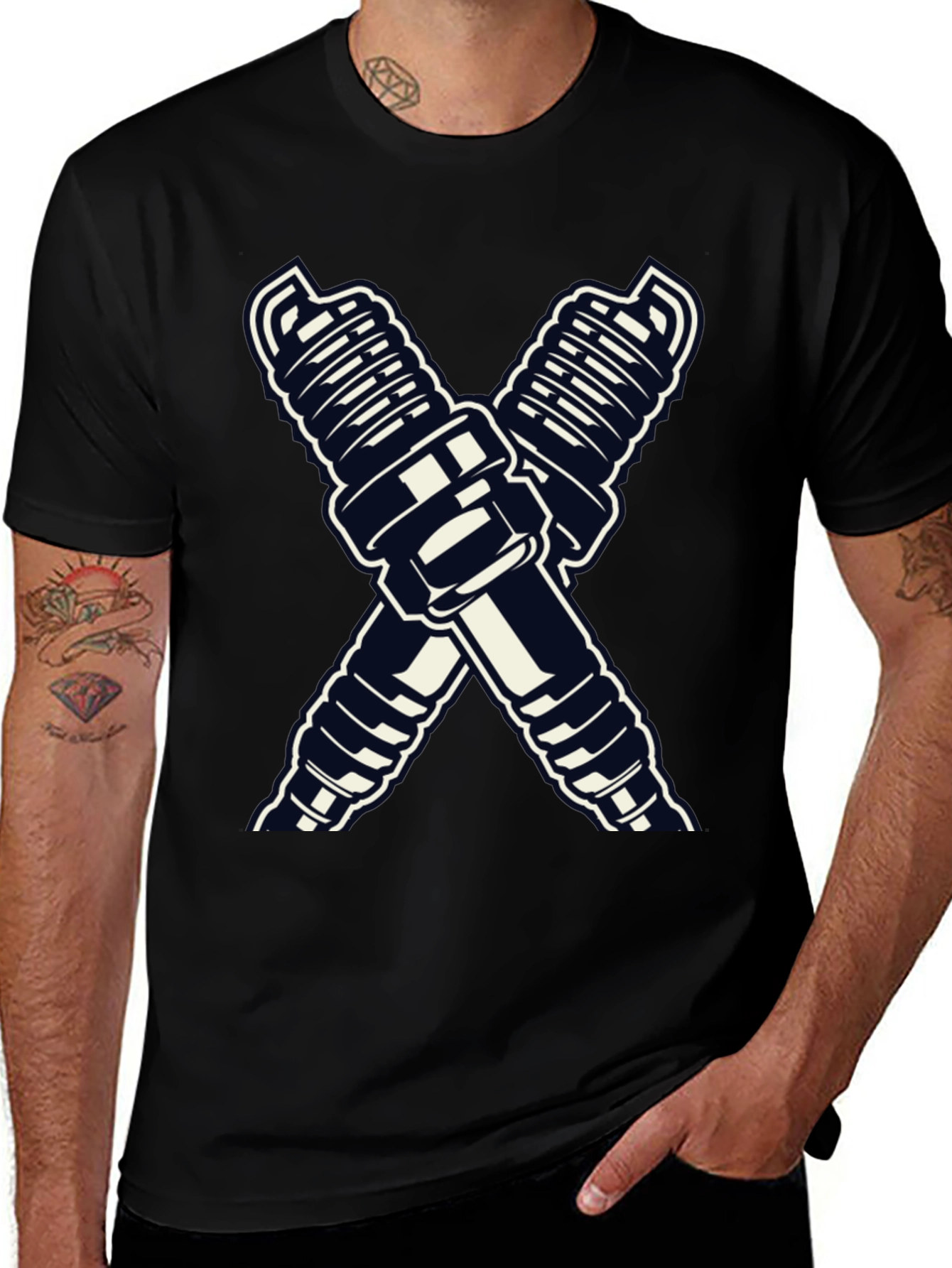 Spark Plug Cross T-Shirt - Auto Mechanic Tee