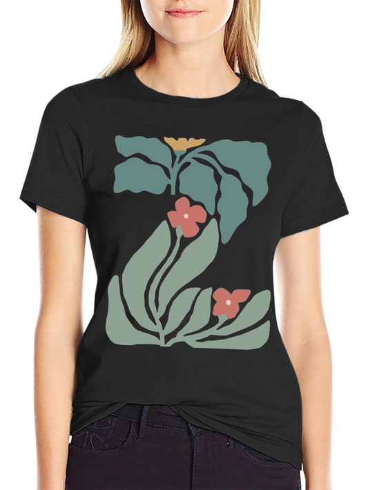 Modern Floral Graphic Black Tee