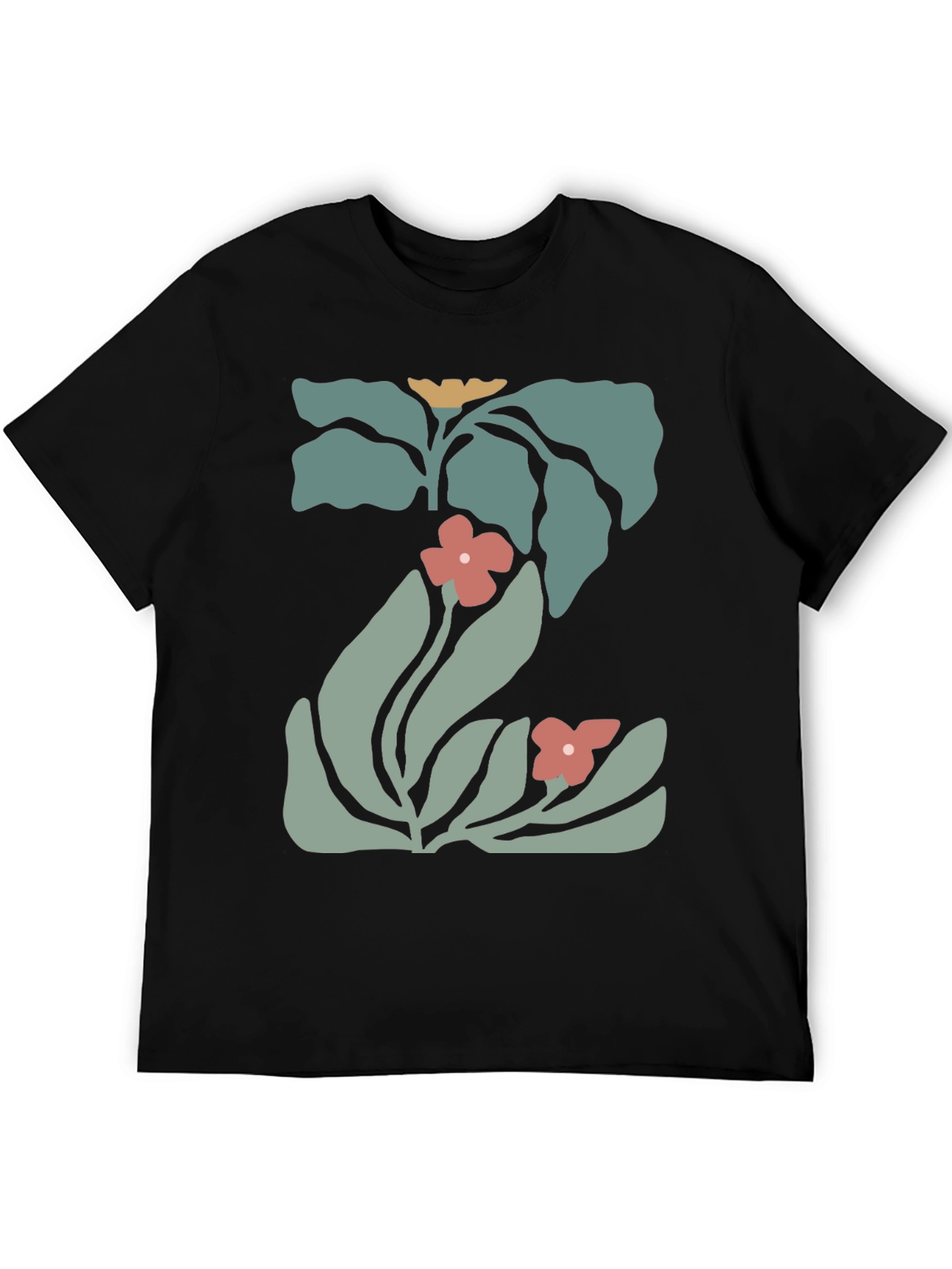Modern Floral Graphic Black Tee