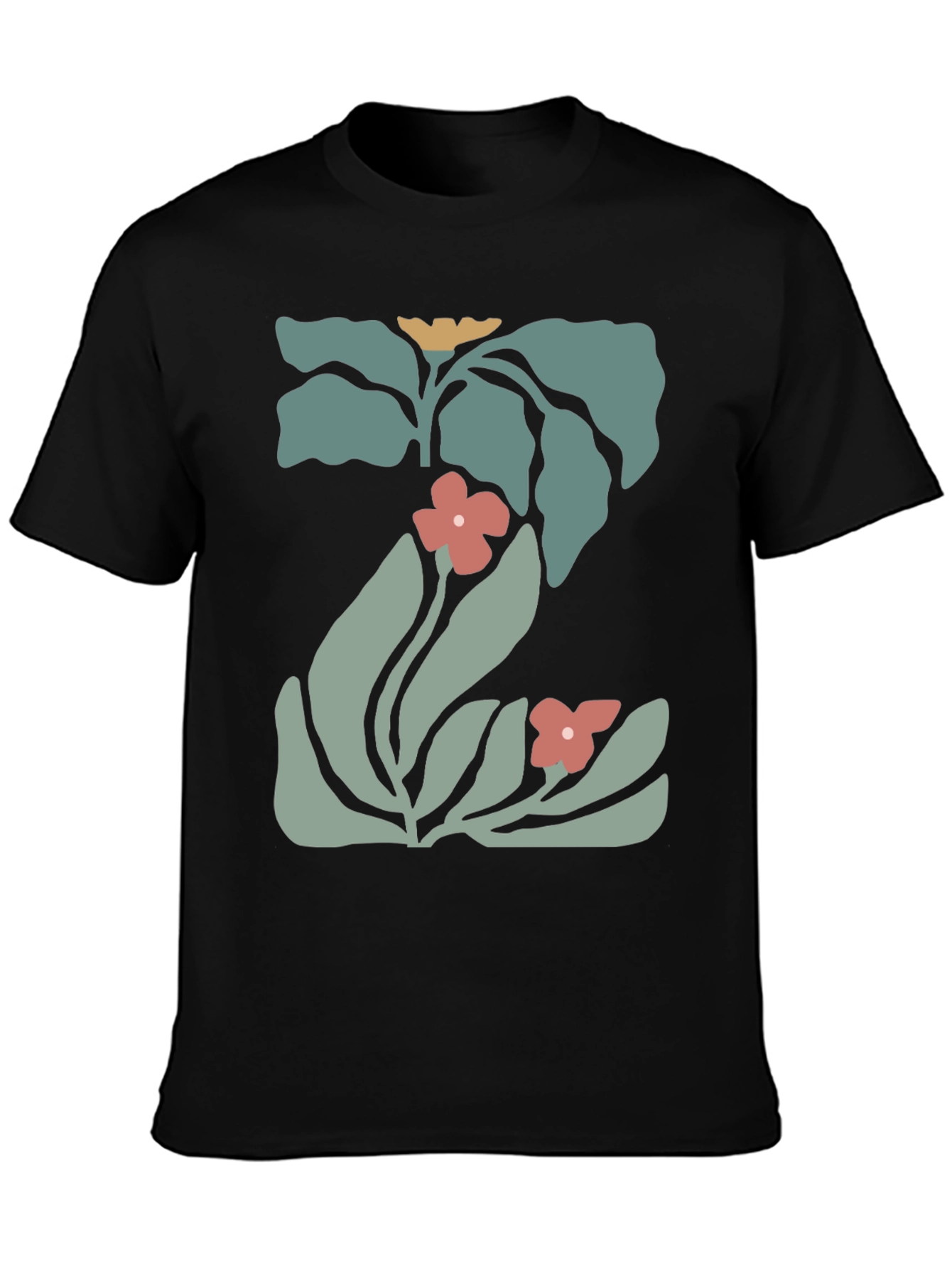 Modern Floral Graphic Black Tee