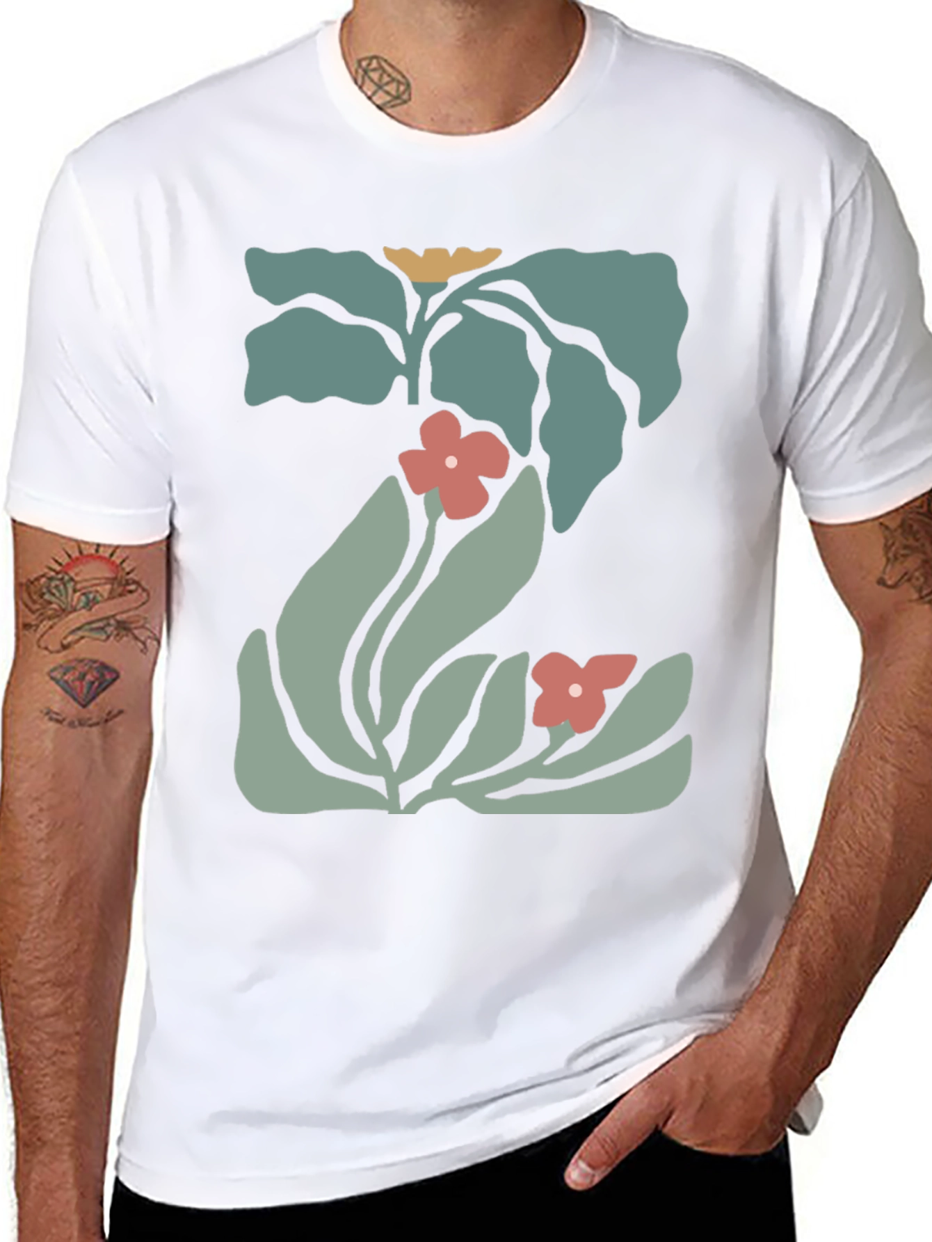 Modern Floral Graphic Black Tee
