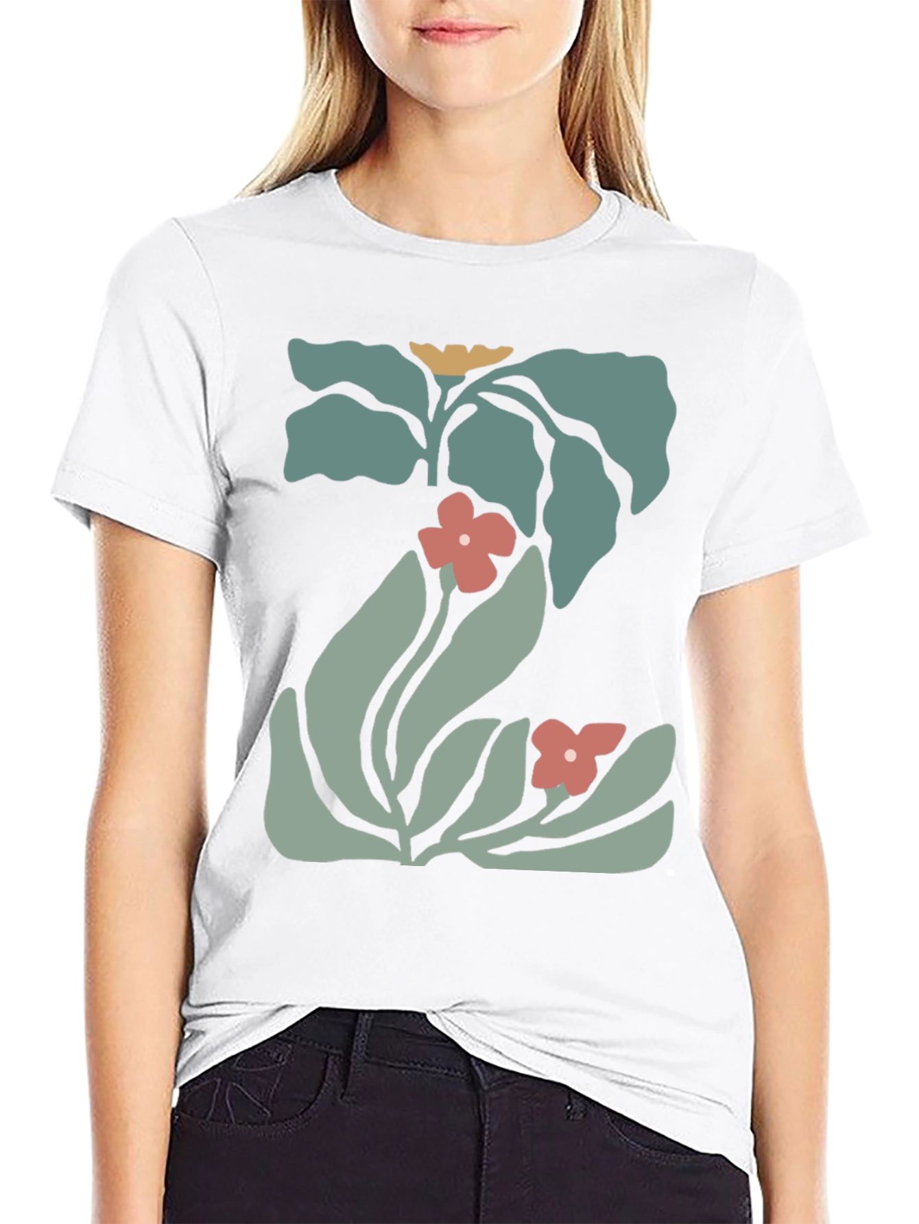 Modern Floral Graphic Black Tee