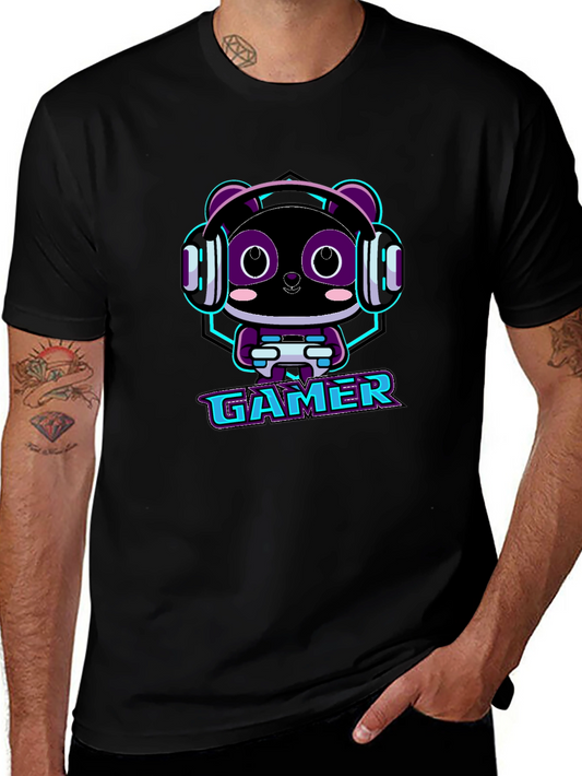 Gamer Panda Graphic T-Shirt - Black Cotton Tee