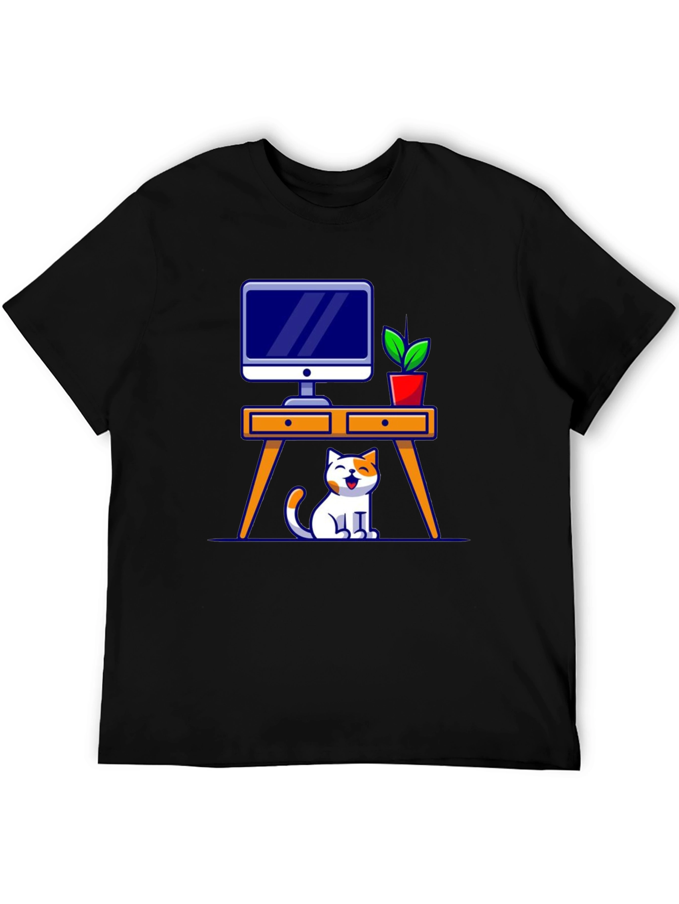 Cat at Desk Graphic T-Shirt