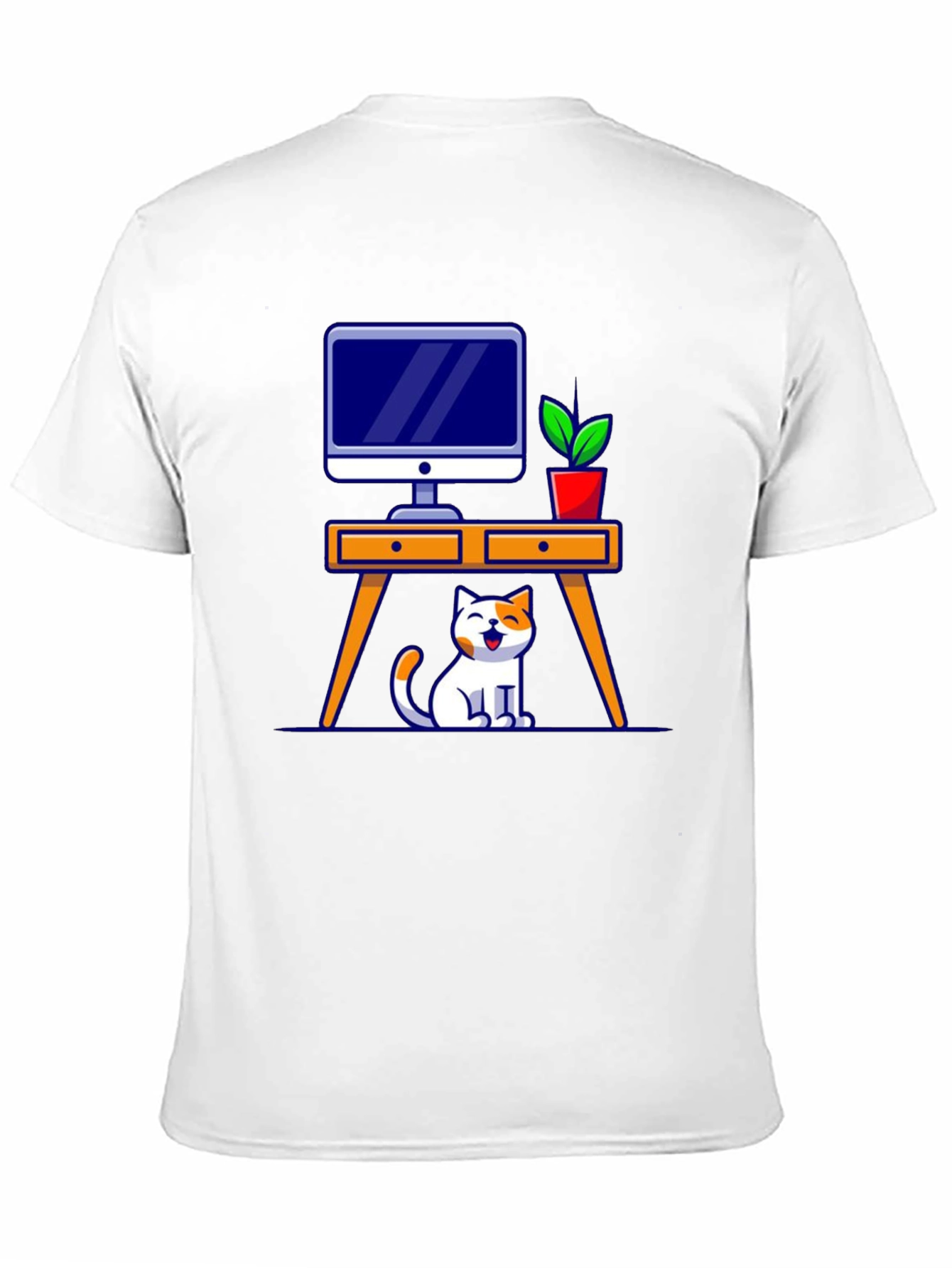 Cat at Desk Graphic T-Shirt