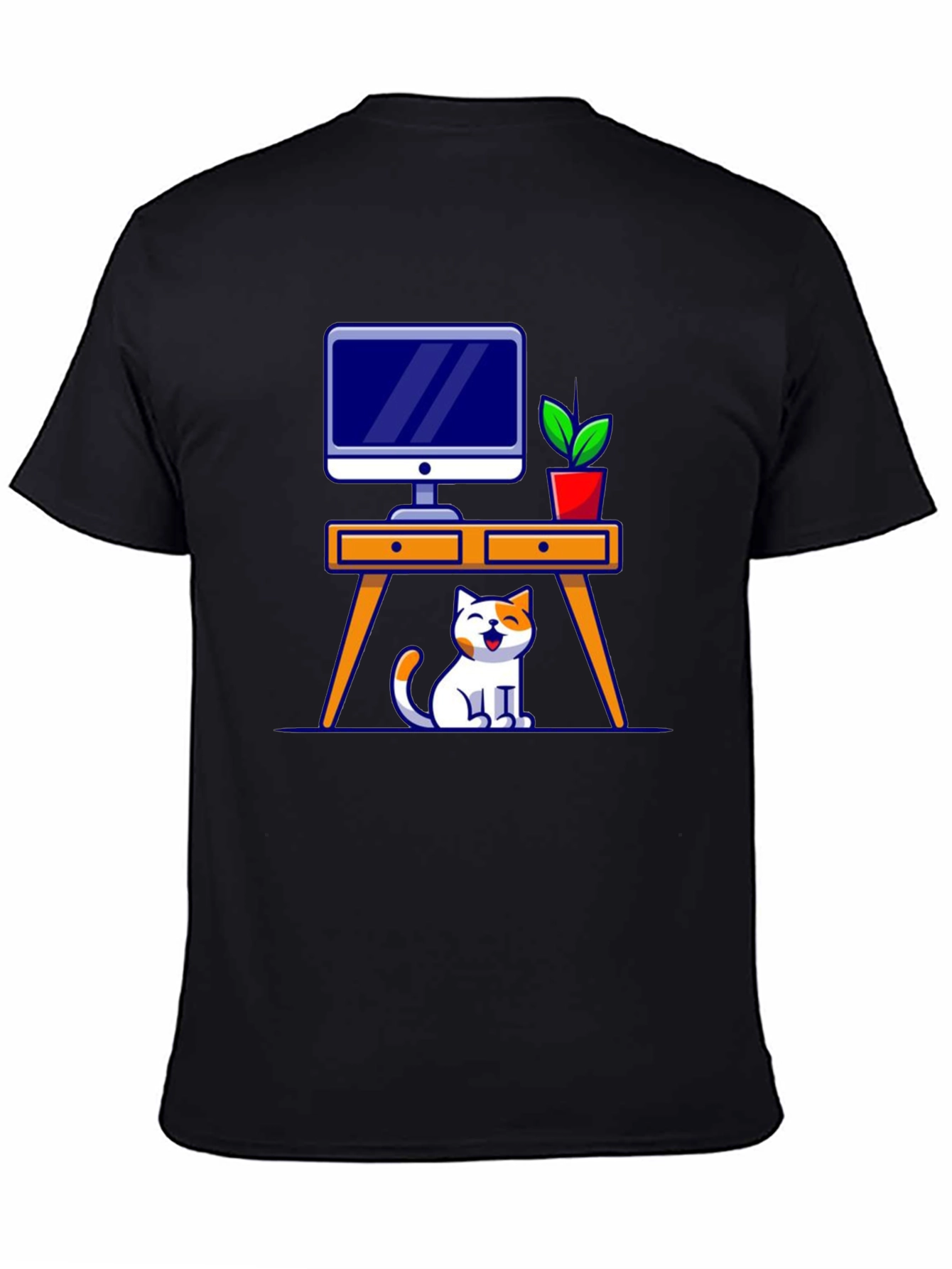 Cat at Desk Graphic T-Shirt