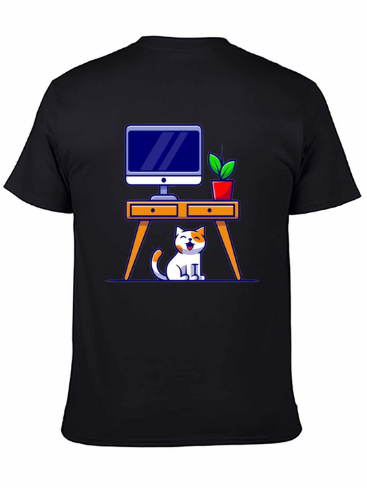 Cat at Desk Graphic T-Shirt