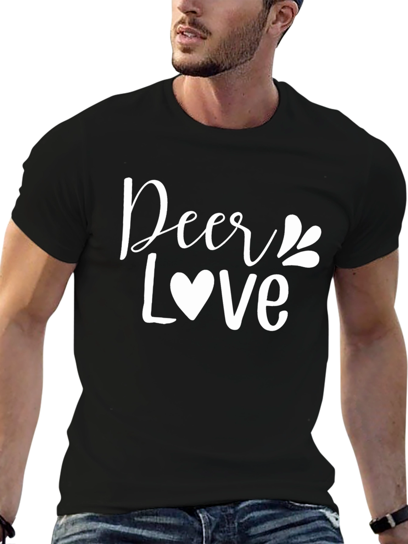 Deer Love Graphic T-Shirt - Black Crew Neck Tee