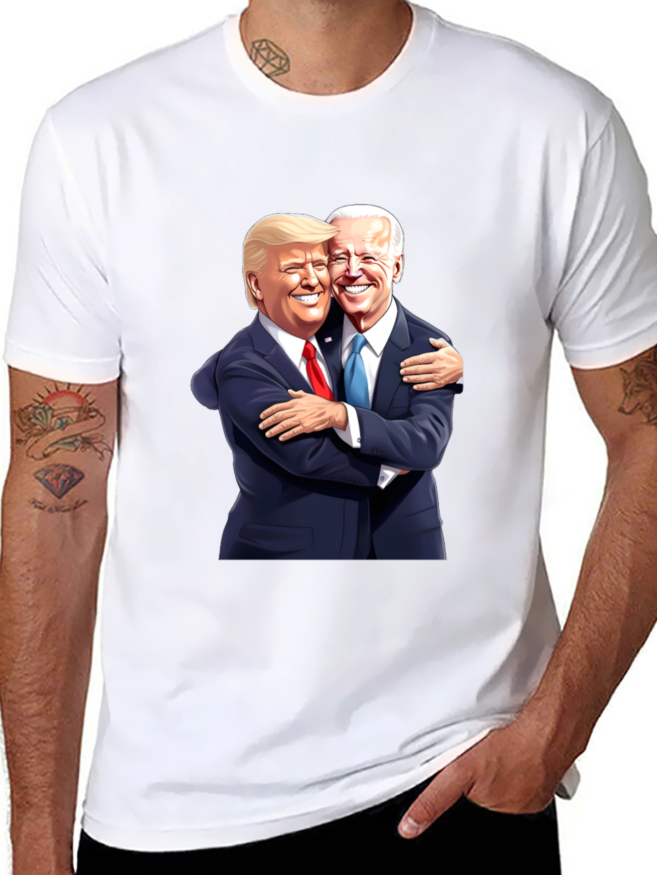 Trump and Biden Hug Graphic Tee - Black