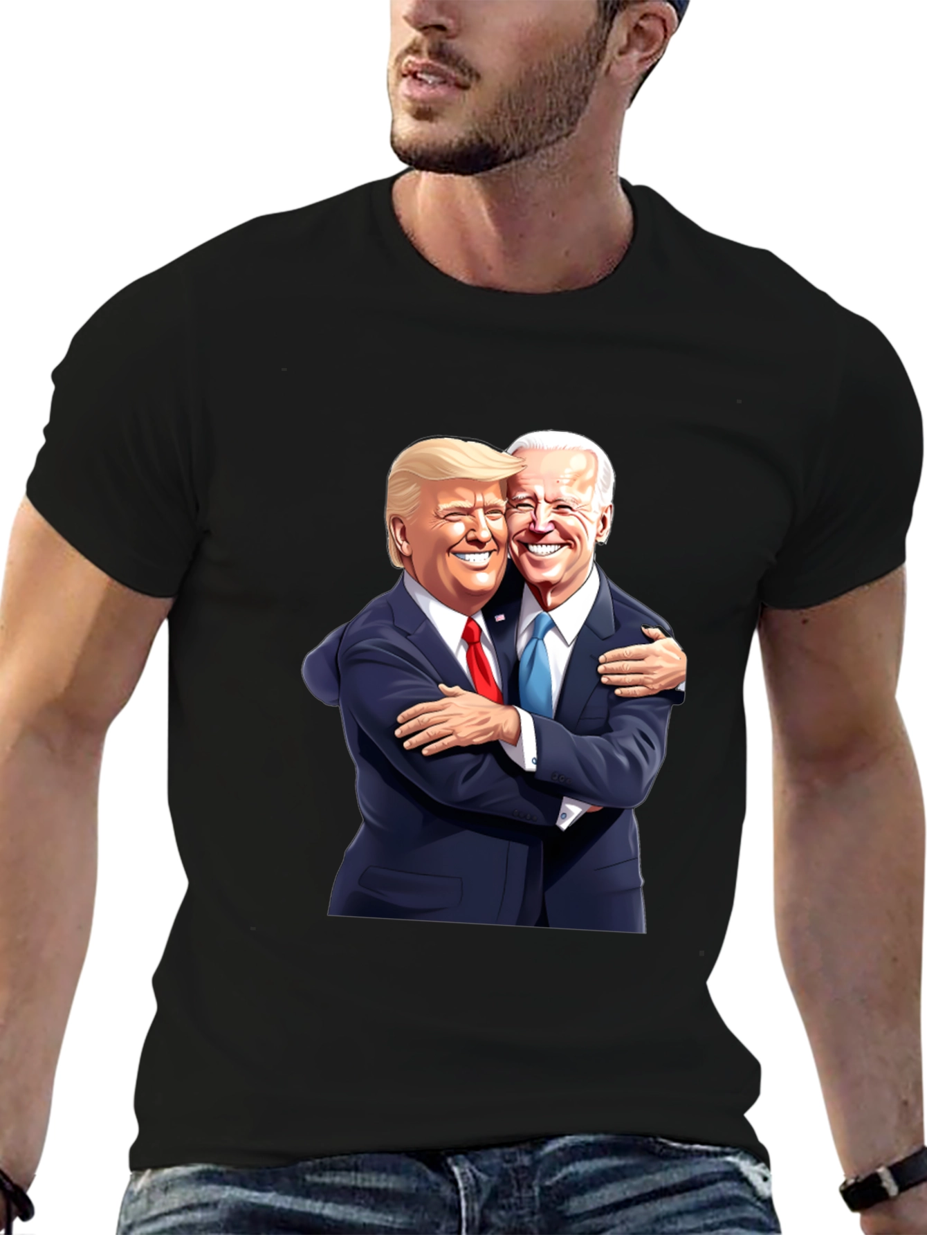Trump and Biden Hug Graphic Tee - Black