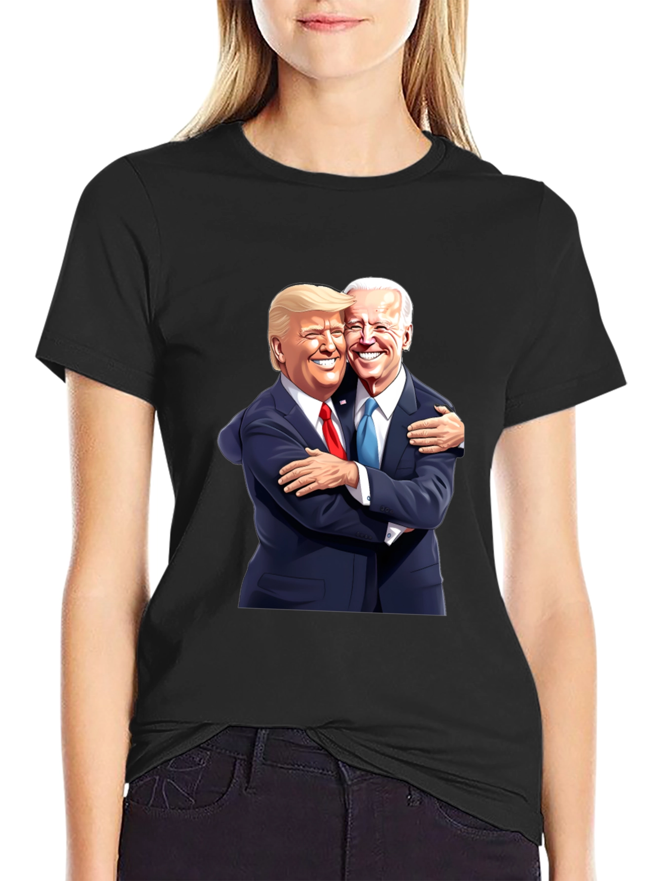 Trump and Biden Hug Graphic Tee - Black