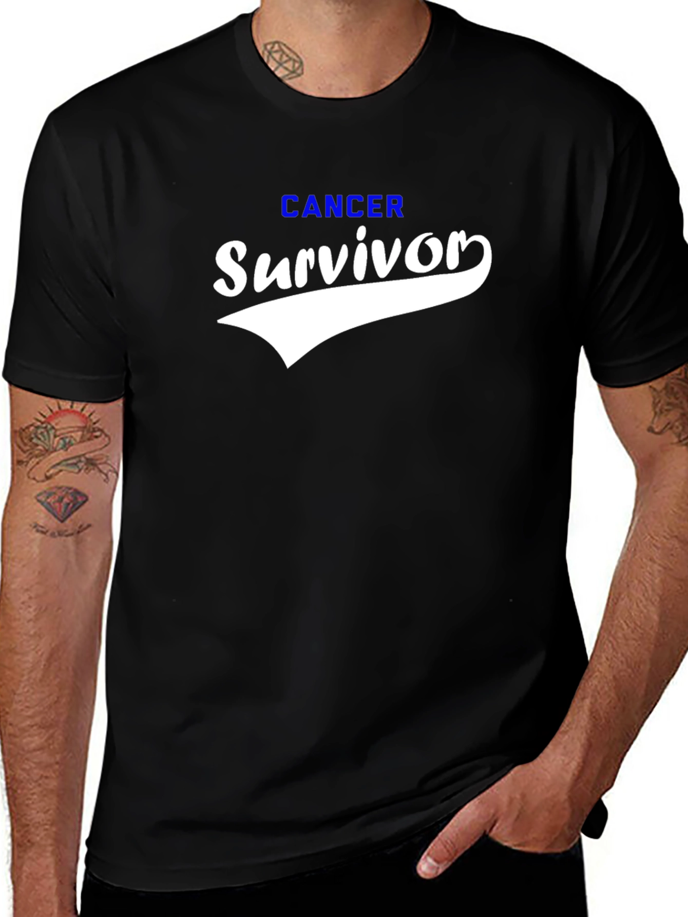 Cancer Survivor Graphic T-Shirt Black Cotton Blend