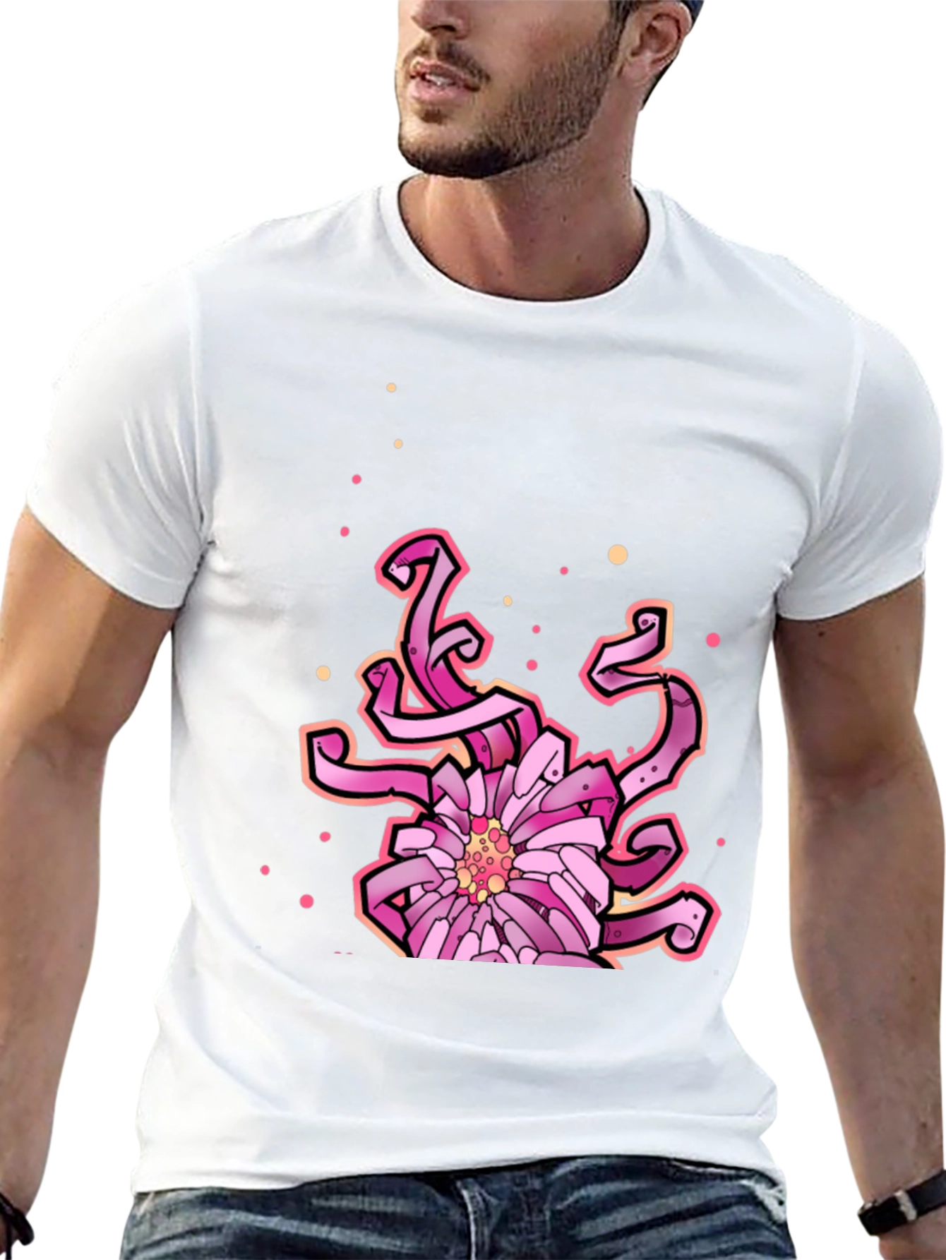 Floral Tentacle Graphic Tee - Black Cotton Blend