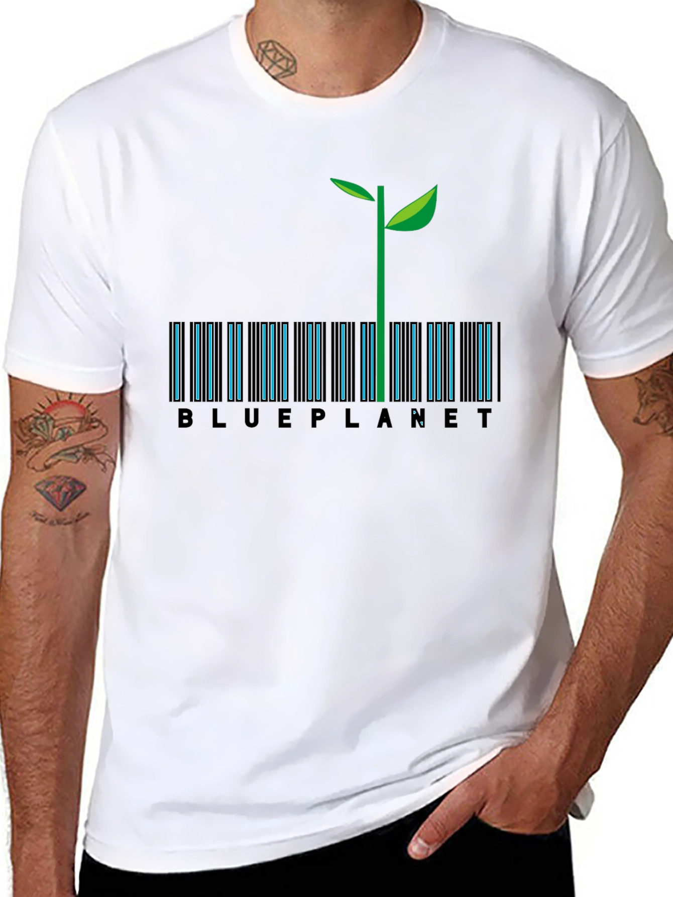 Blue Planet Barcode T-Shirt - Eco-Friendly Design