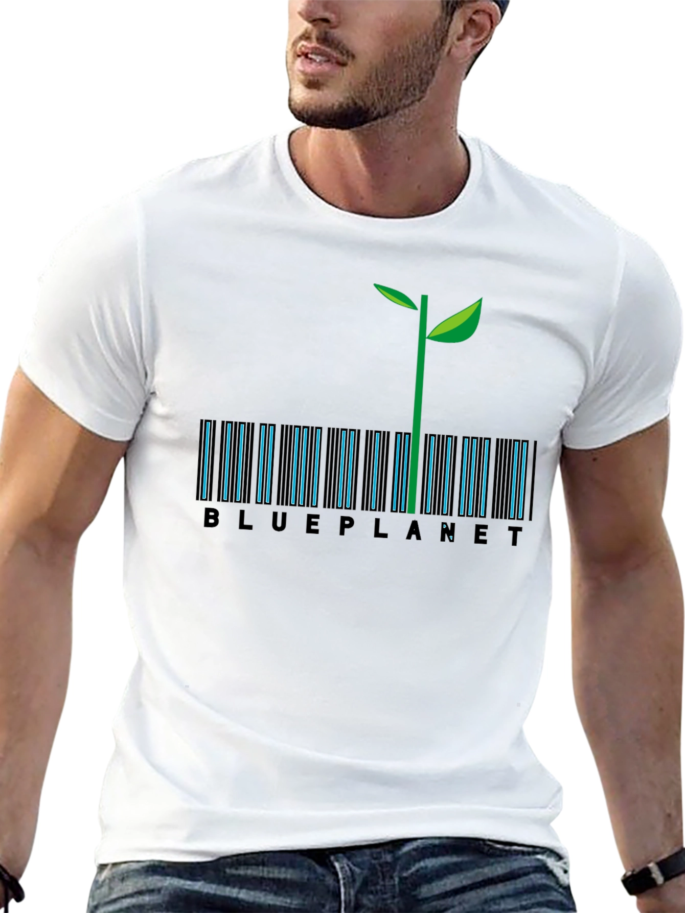 Blue Planet Barcode T-Shirt - Eco-Friendly Design