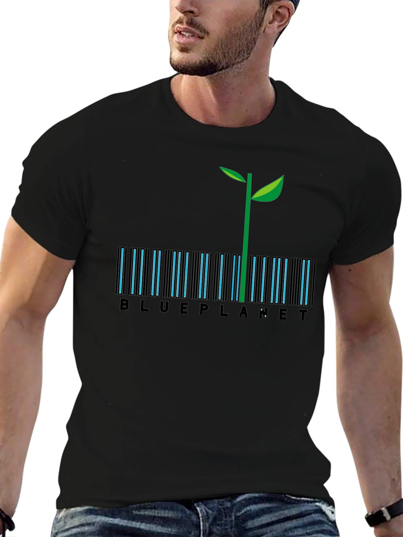 Blue Planet Barcode T-Shirt - Eco-Friendly Design