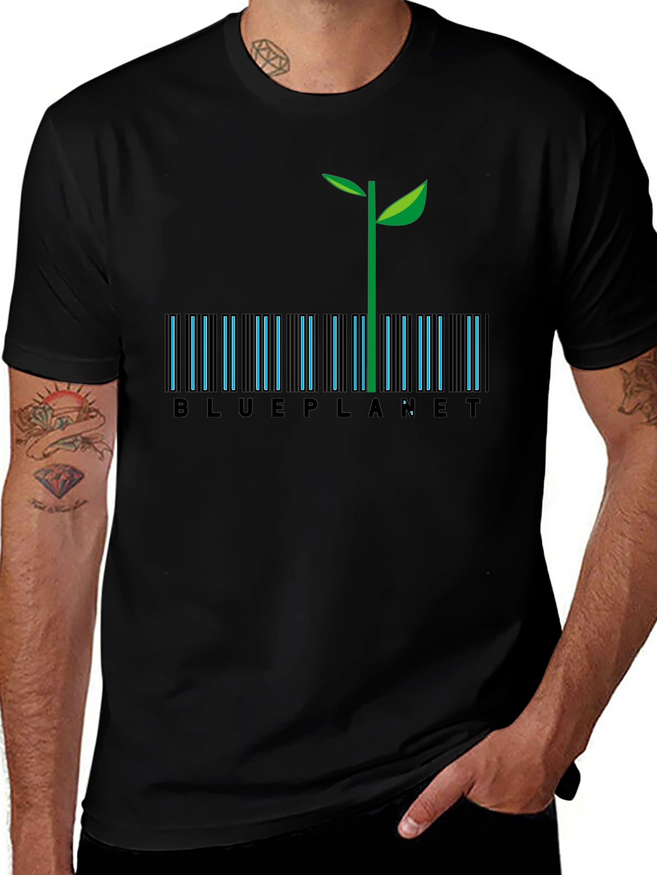 Blue Planet Barcode T-Shirt - Eco-Friendly Design