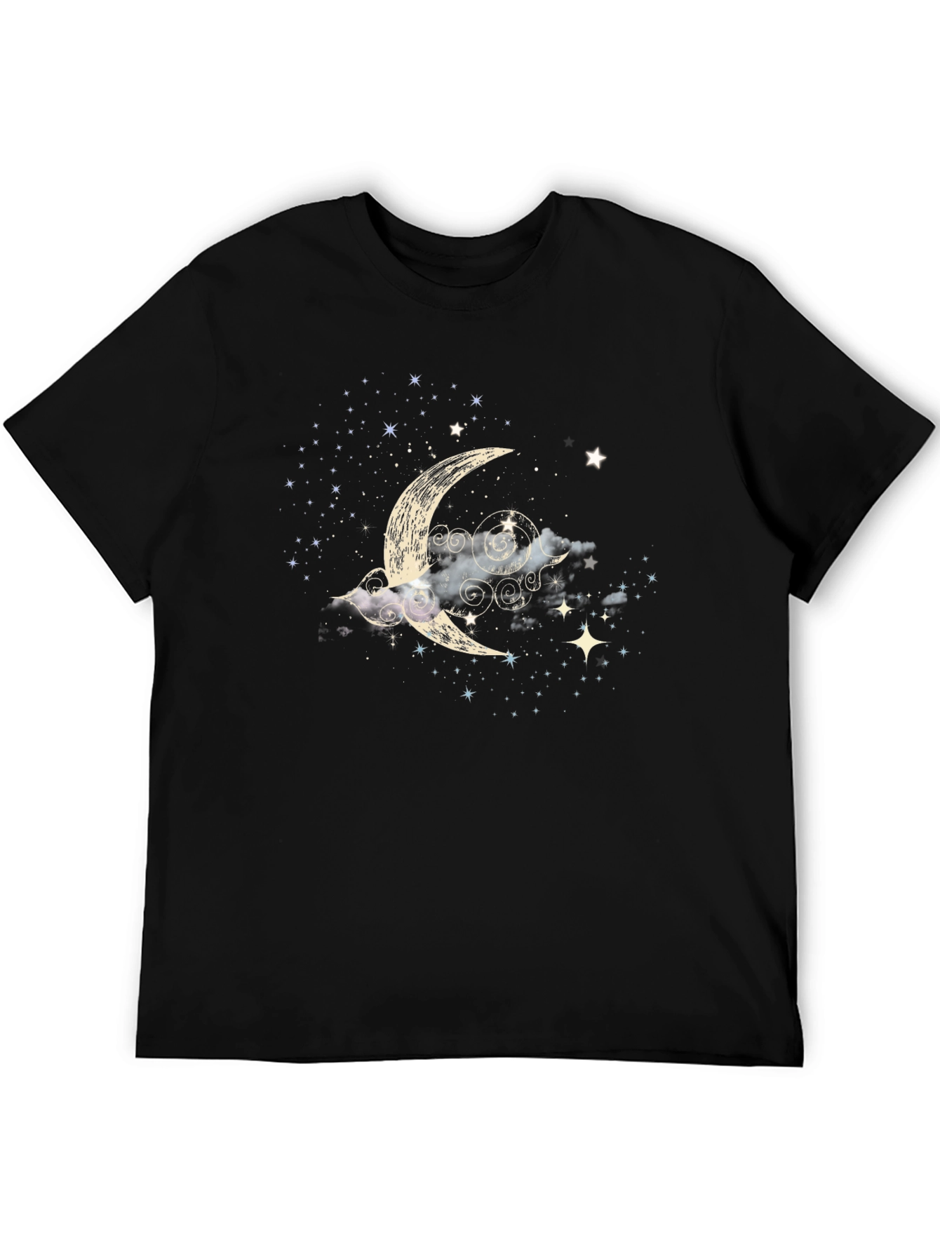 Celestial Crescent Moon Starry Night Black T-Shirt