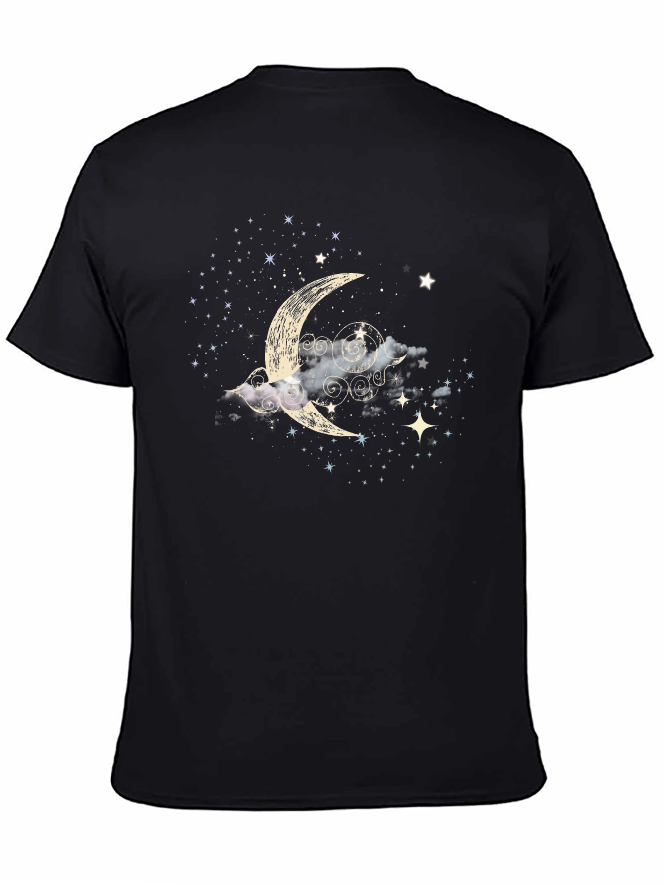 Celestial Crescent Moon Starry Night Black T-Shirt