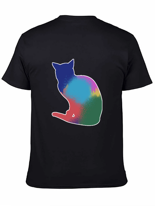 Colorful Cat Silhouette T-Shirt - Modern Art Tee