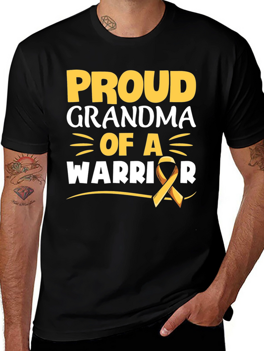 Proud Grandma of a Warrior T-Shirt - Gold Ribbon