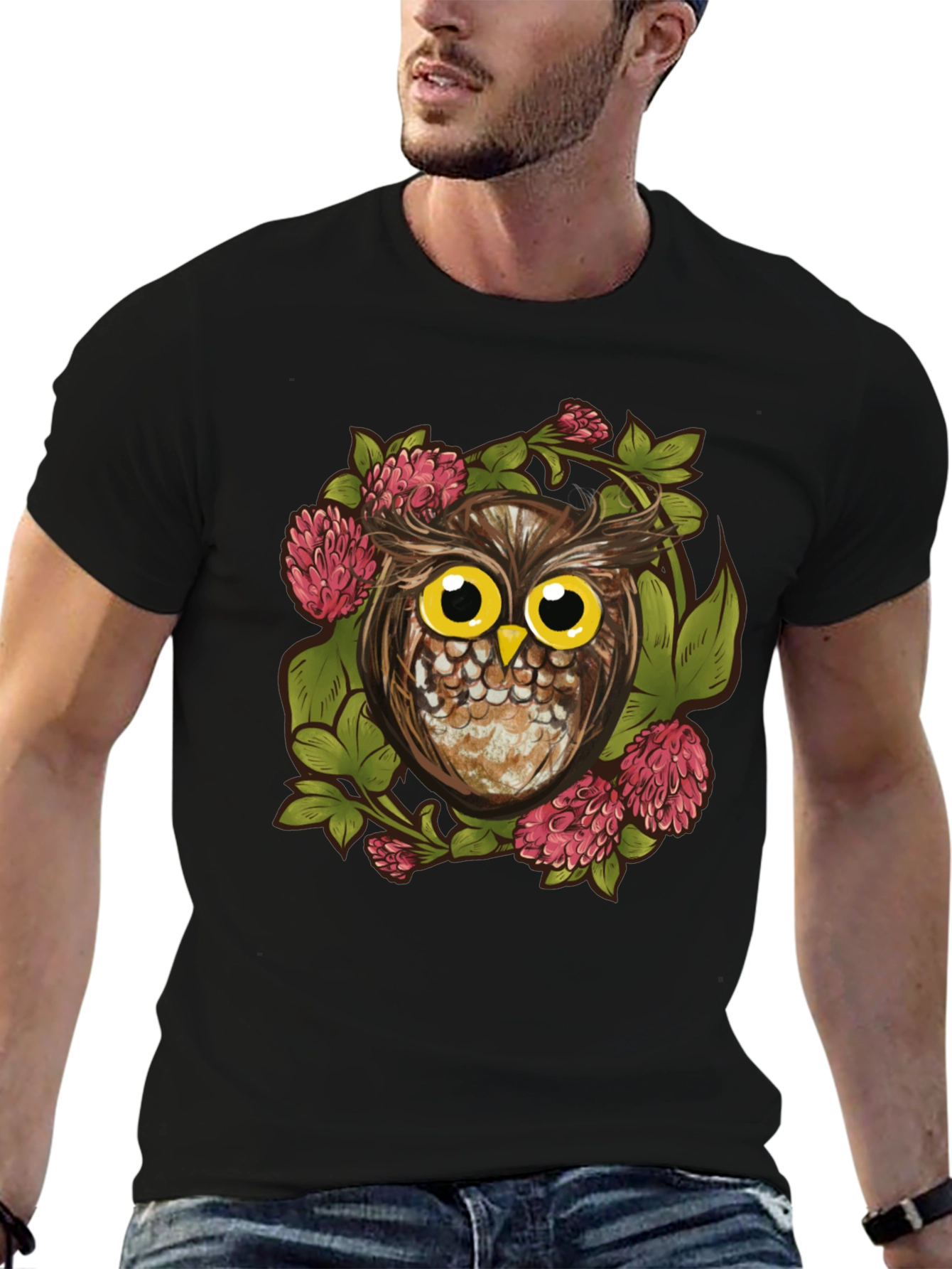Owl & Clover Graphic Tee - Mens Black T-Shirt