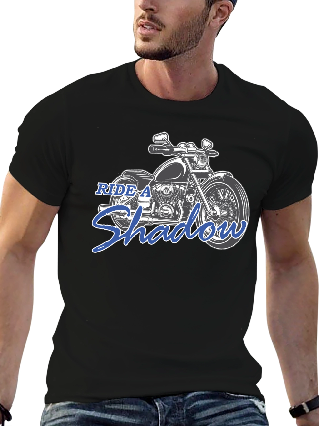 Ride A Shadow Motorcycle Graphic Tee - Black