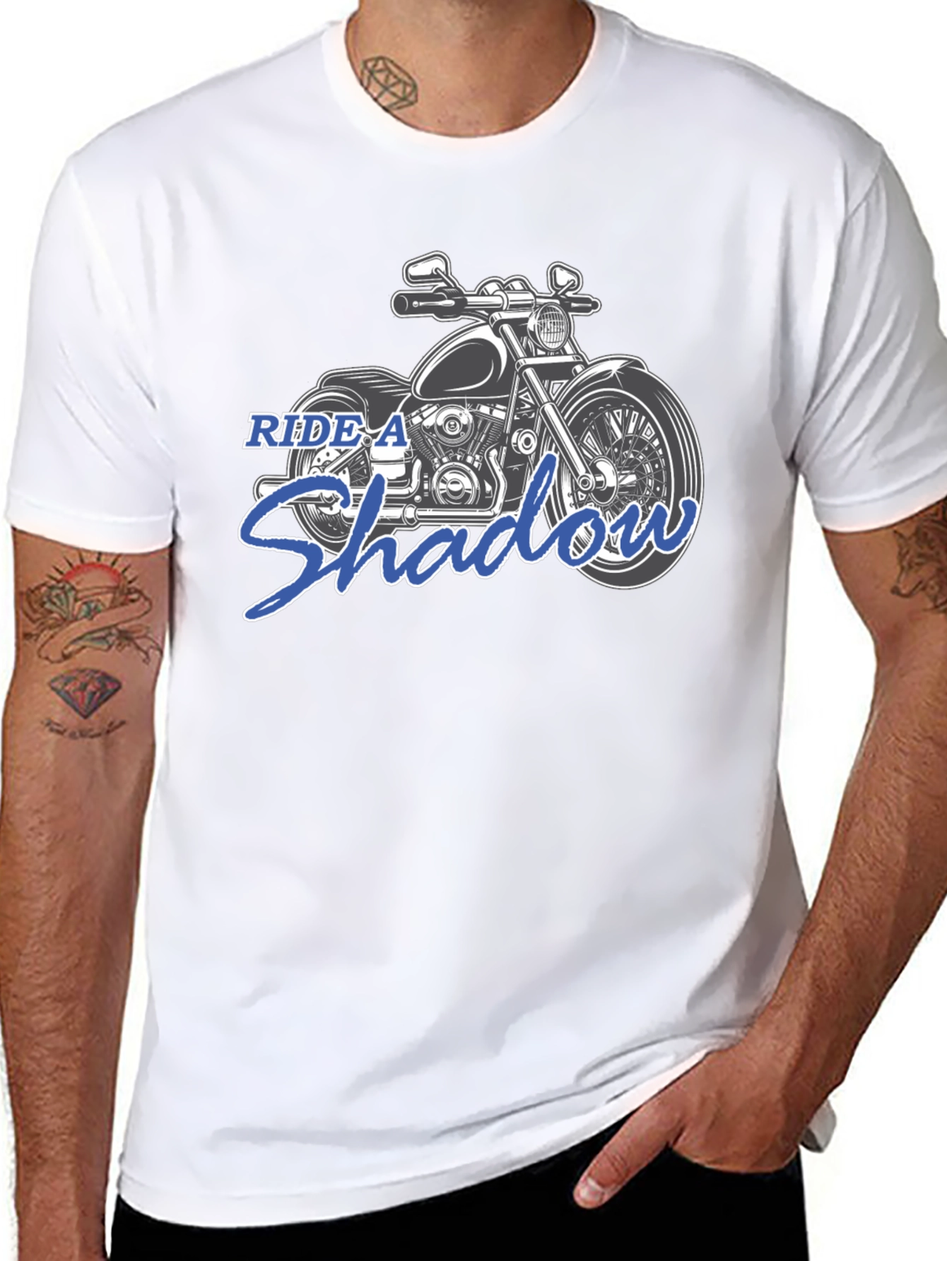 Ride A Shadow Motorcycle Graphic Tee - Black