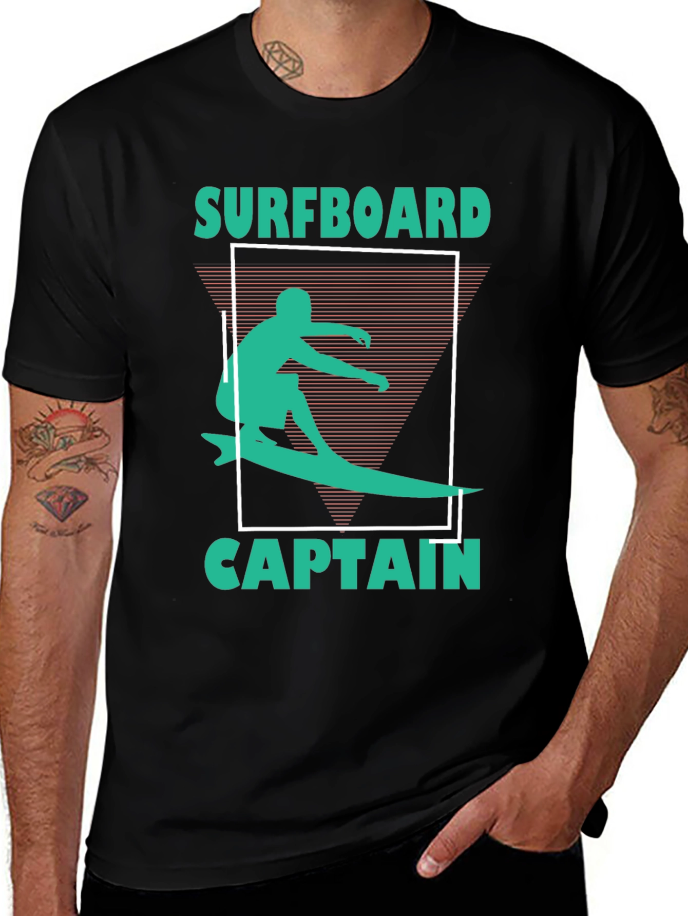 Surfboard Captain Graphic Tee - Black Cotton T-Shirt