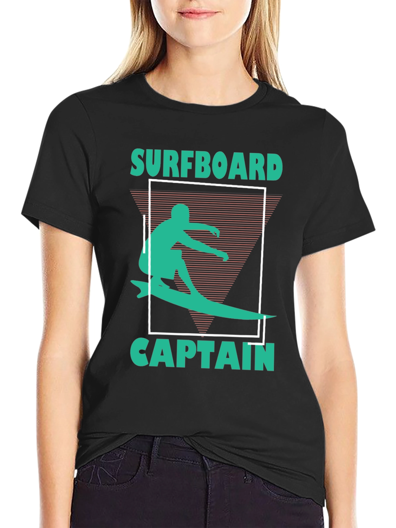 Surfboard Captain Graphic Tee - Black Cotton T-Shirt