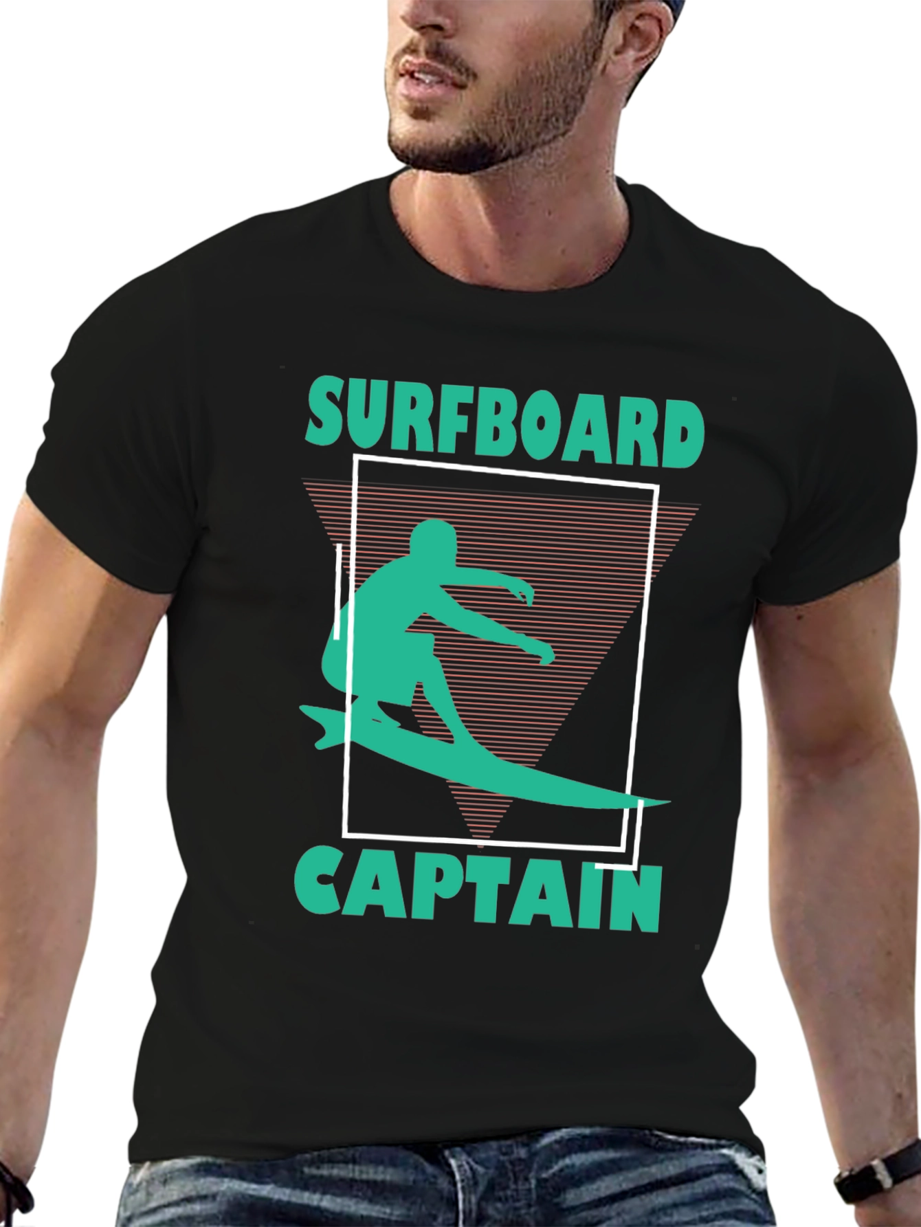 Surfboard Captain Graphic Tee - Black Cotton T-Shirt