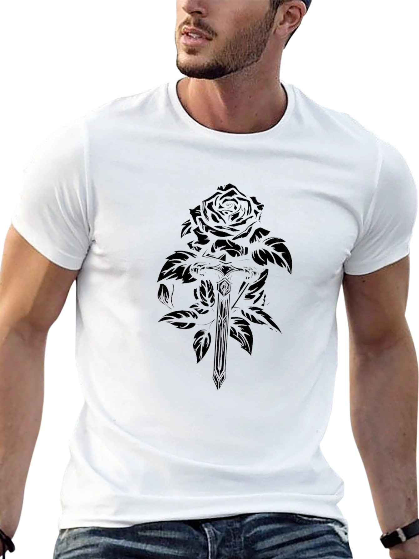Rose & Sword Black Graphic T-Shirt