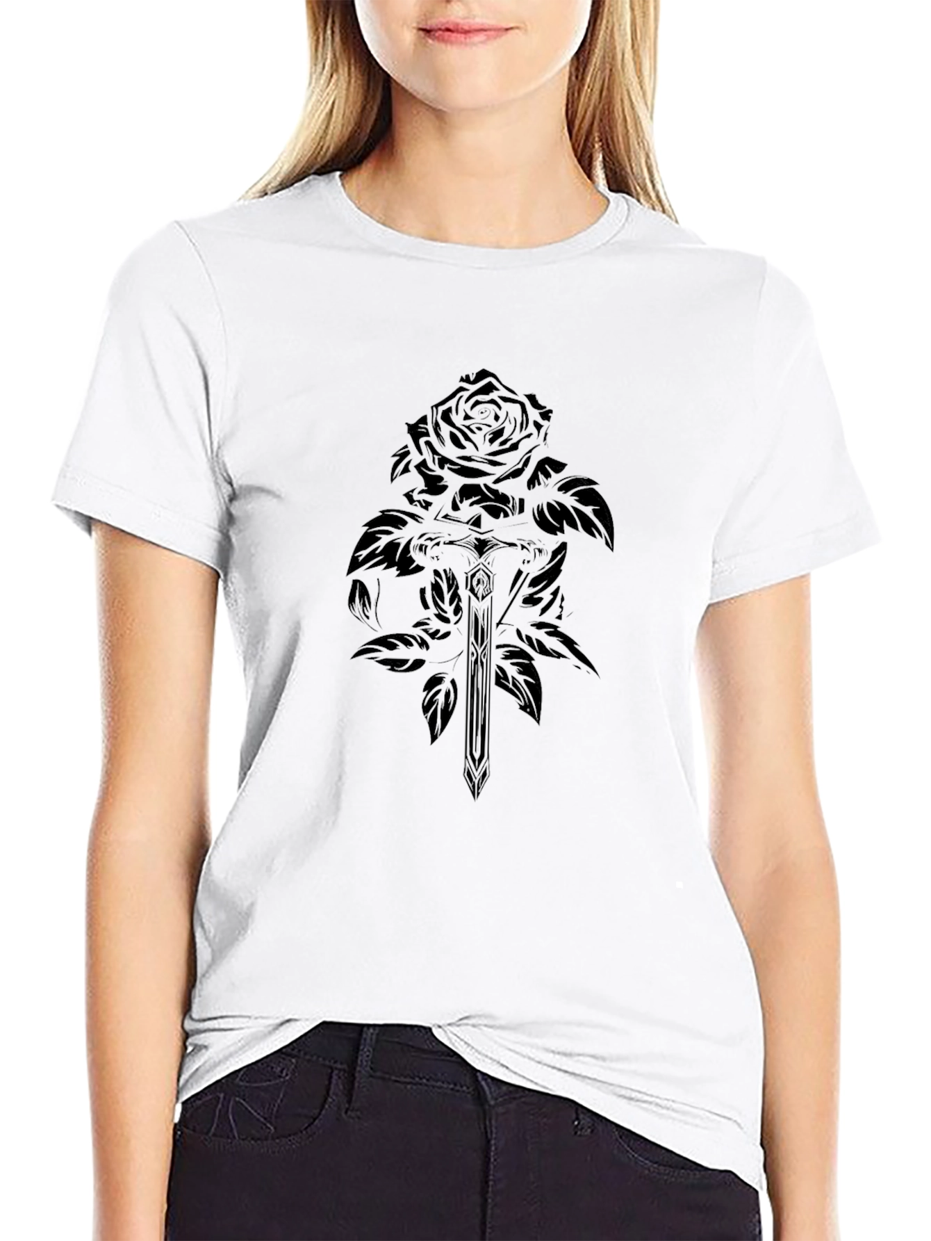 Rose & Sword Black Graphic T-Shirt