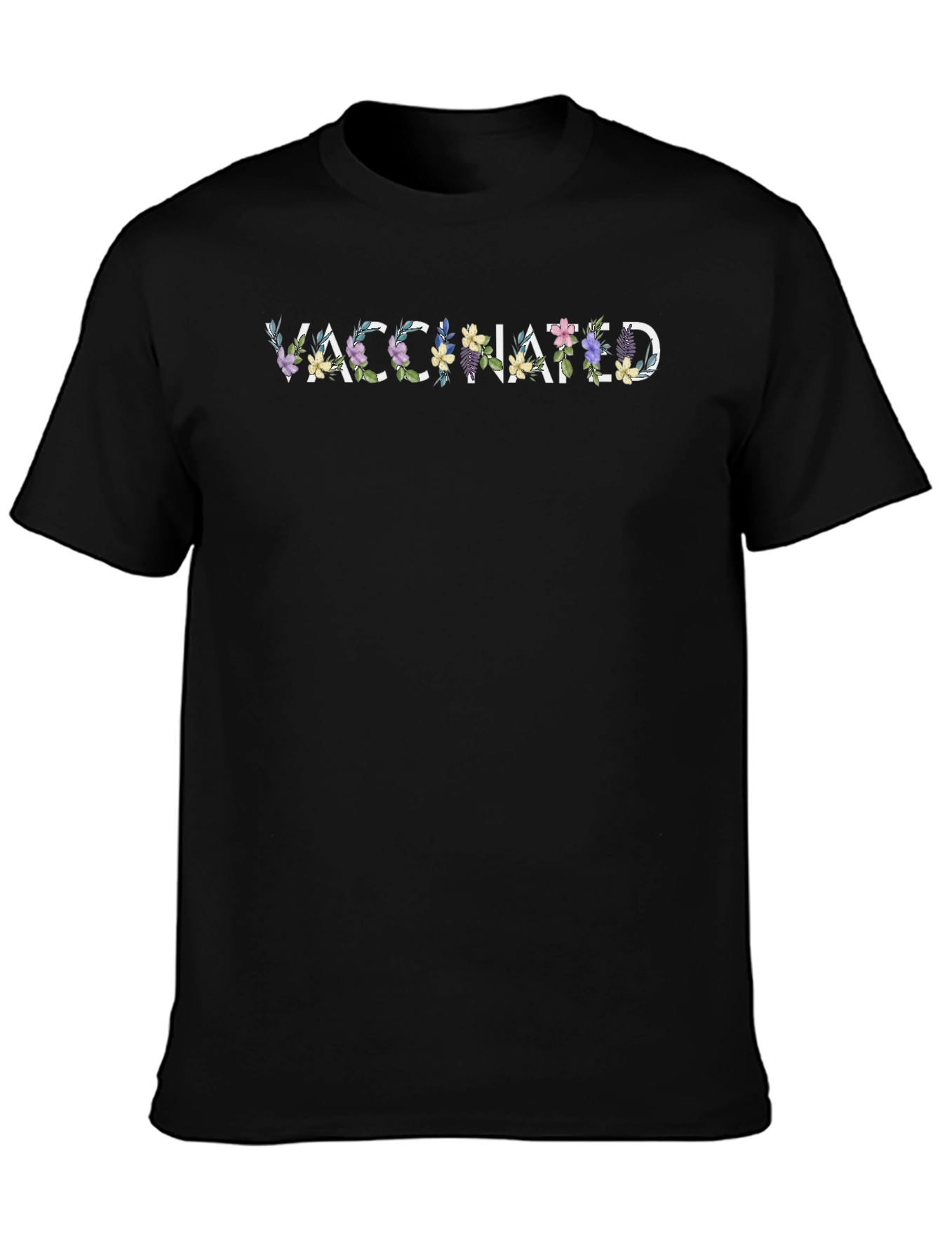 Vaccinated Floral Graphic Black Crewneck T-Shirt