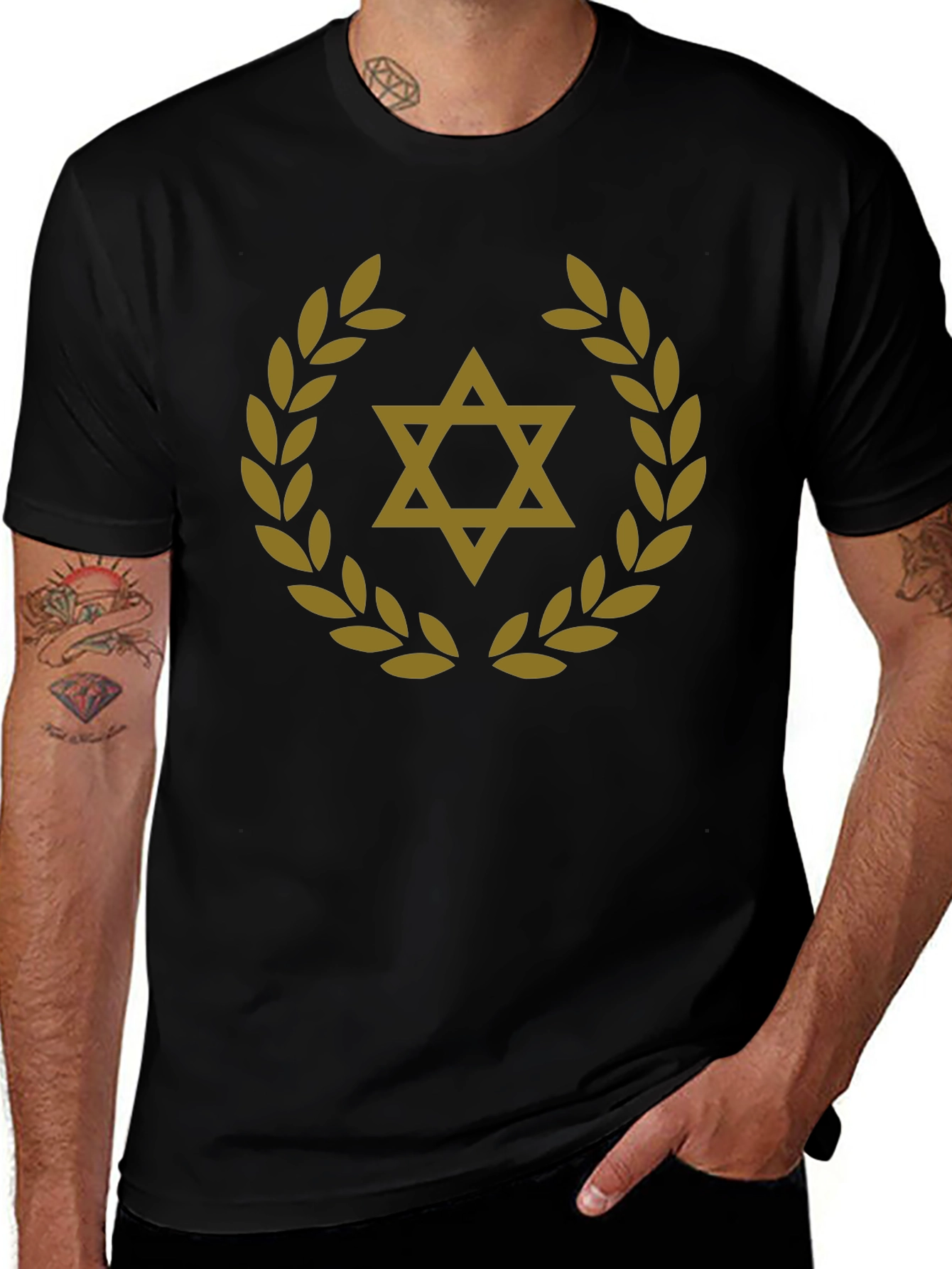 Star of David Laurel Wreath T-Shirt - Black