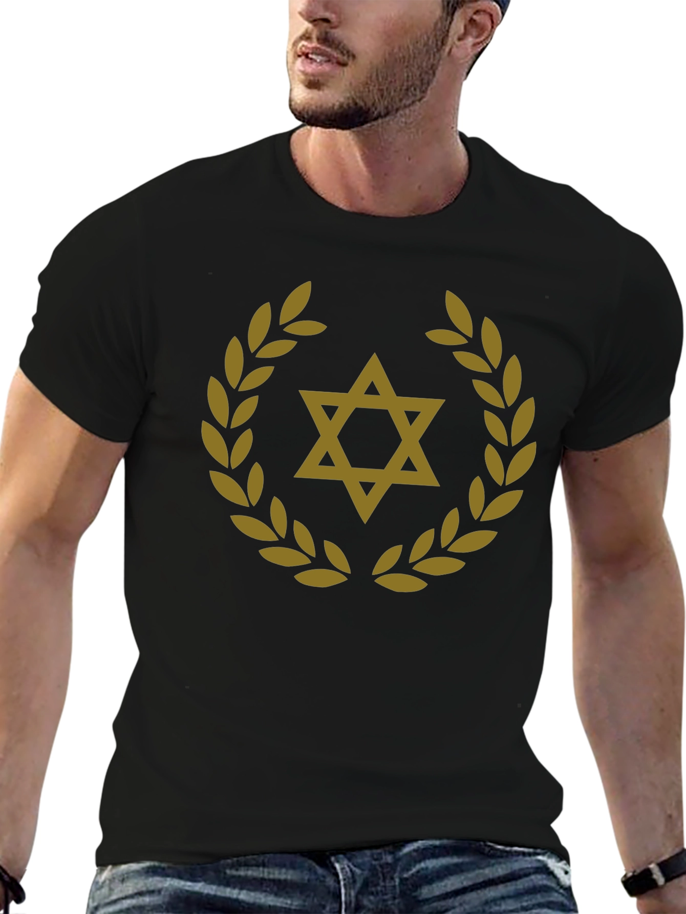 Star of David Laurel Wreath T-Shirt - Black