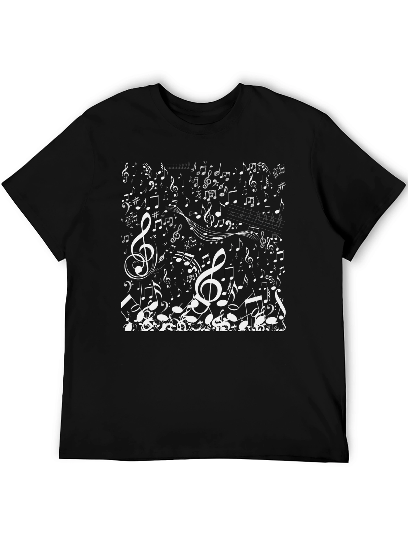 Music Notes Graphic Tee - Black Cotton Casual T-Shirt